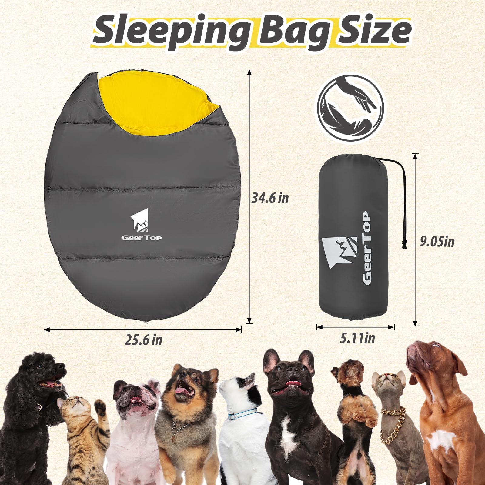 Geertop Lightweight Dog Sleeping Bag Portable Cozy Durable Machine Washable Pet Bed For Camping, Hiking Travel