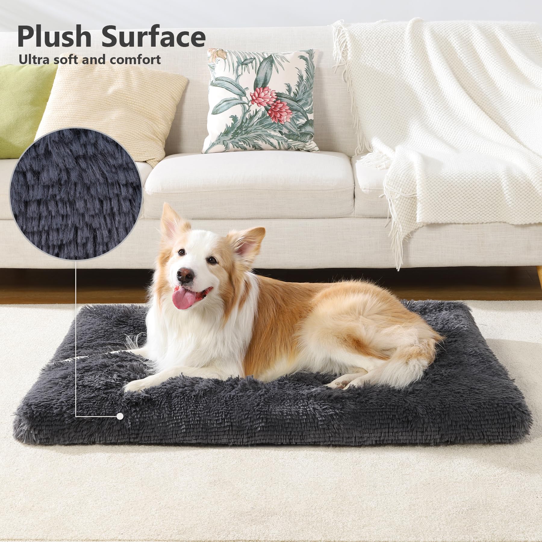 Vonabem Large Dog Bed Xl, Washable Pet Bed Dog Crate Pad For Extra Large Medium Small Dogs And Cats, Plush Soft Fluffy Dog Beds,
