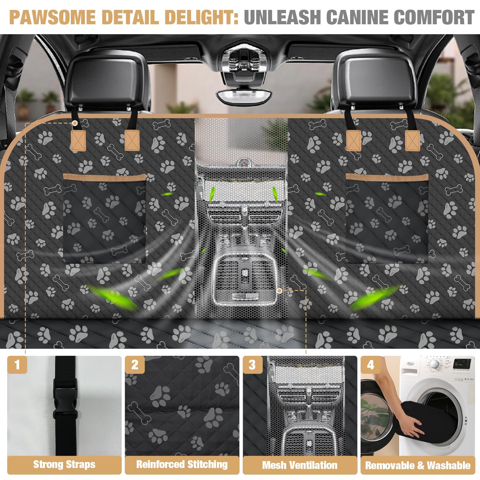 Lekereise Dog Car Seat Cover For Back Seat,Hard Bottom Dog Hammock For Car,Camping Air Mattress, Hammock Travel Bed For Car Suv