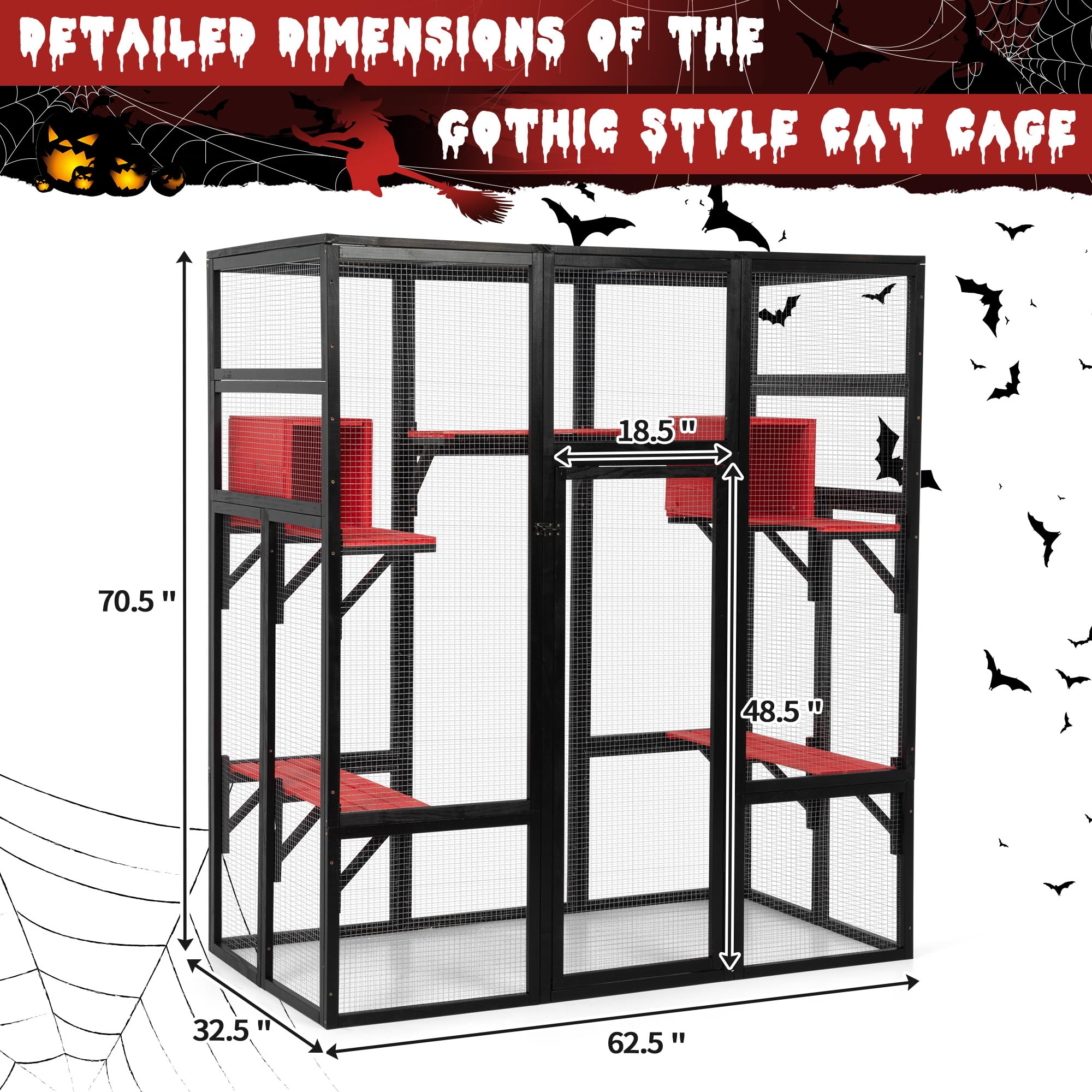 Nyeekoy 71Inches Large Wood Catio Outdoor Cat Enclosure With Perches And Condos, Cat House Indoor With Waterproof Roof, Cat Shel