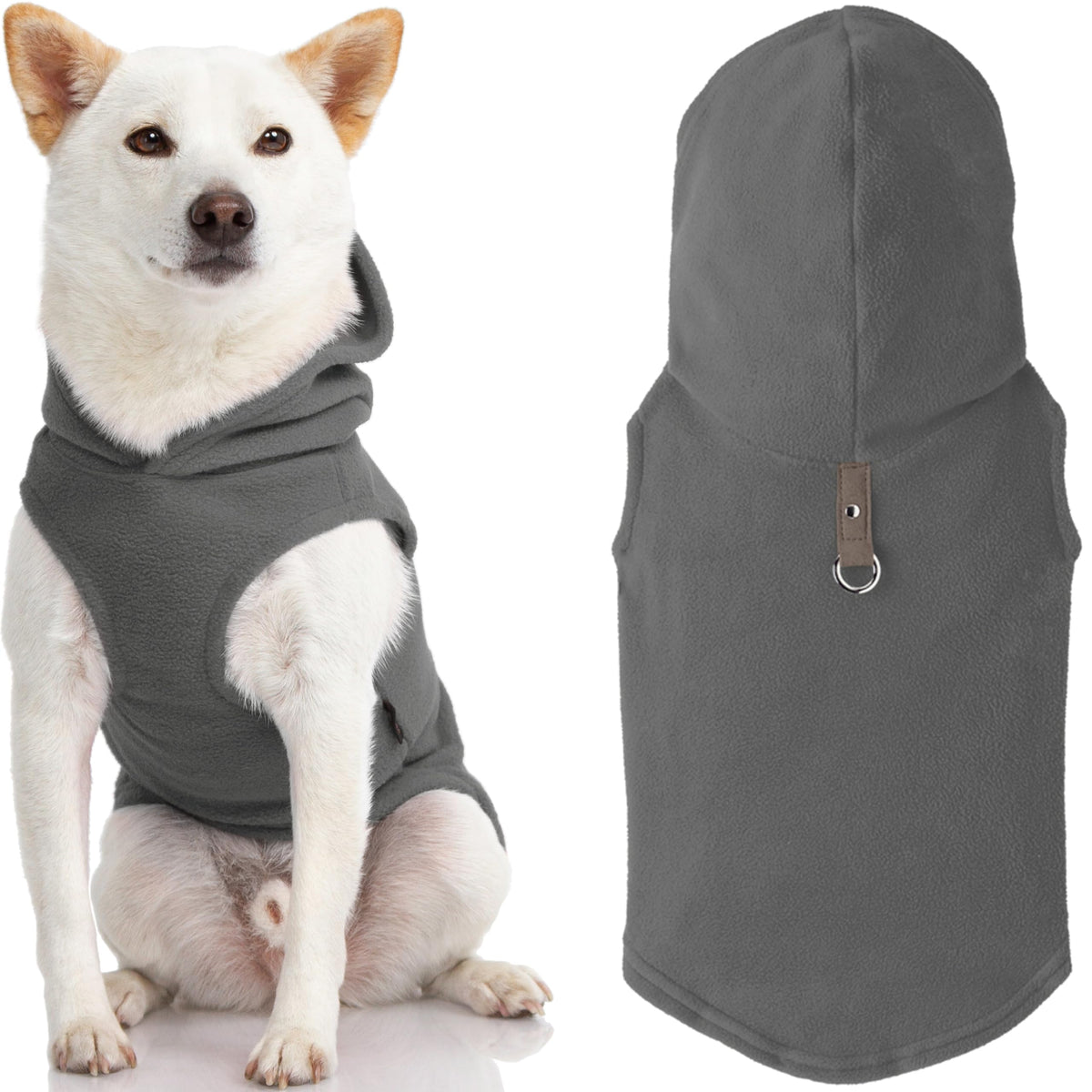 Gooby Fleece Vest Hoodie Dog Sweater - Gray, Small - Warm Pullover Dog Hoodie With O-Ring Leash - Winter Hooded Small Dog Sweater - Dog Clothes For Small Dogs Boy Or Girl, And Medium Dogs