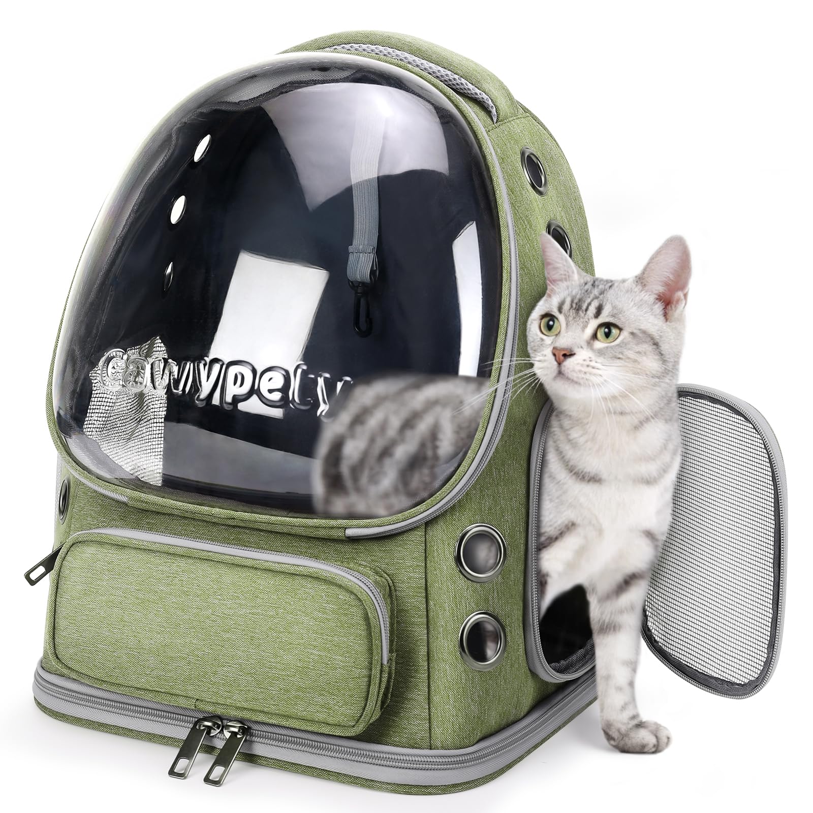 Cat Backpack Carrier, Breathable Cat Carrier Foldable Bubble Backpack For Kitty To Medium Cat Small Dog Up To 15Lbs Travel Hiking Transparent Pet Carrier