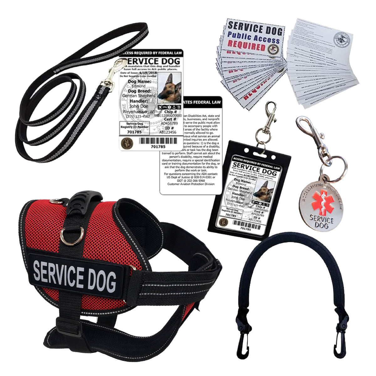 Activedogs Full Service Dog Kit - Small Red - Service Dog Vest Harness With Handle, Service Dog Id, Id Holder, Ada Service Dog Cards, Medical Alert Keychain, Service Dog Leash & Service Dog Patches