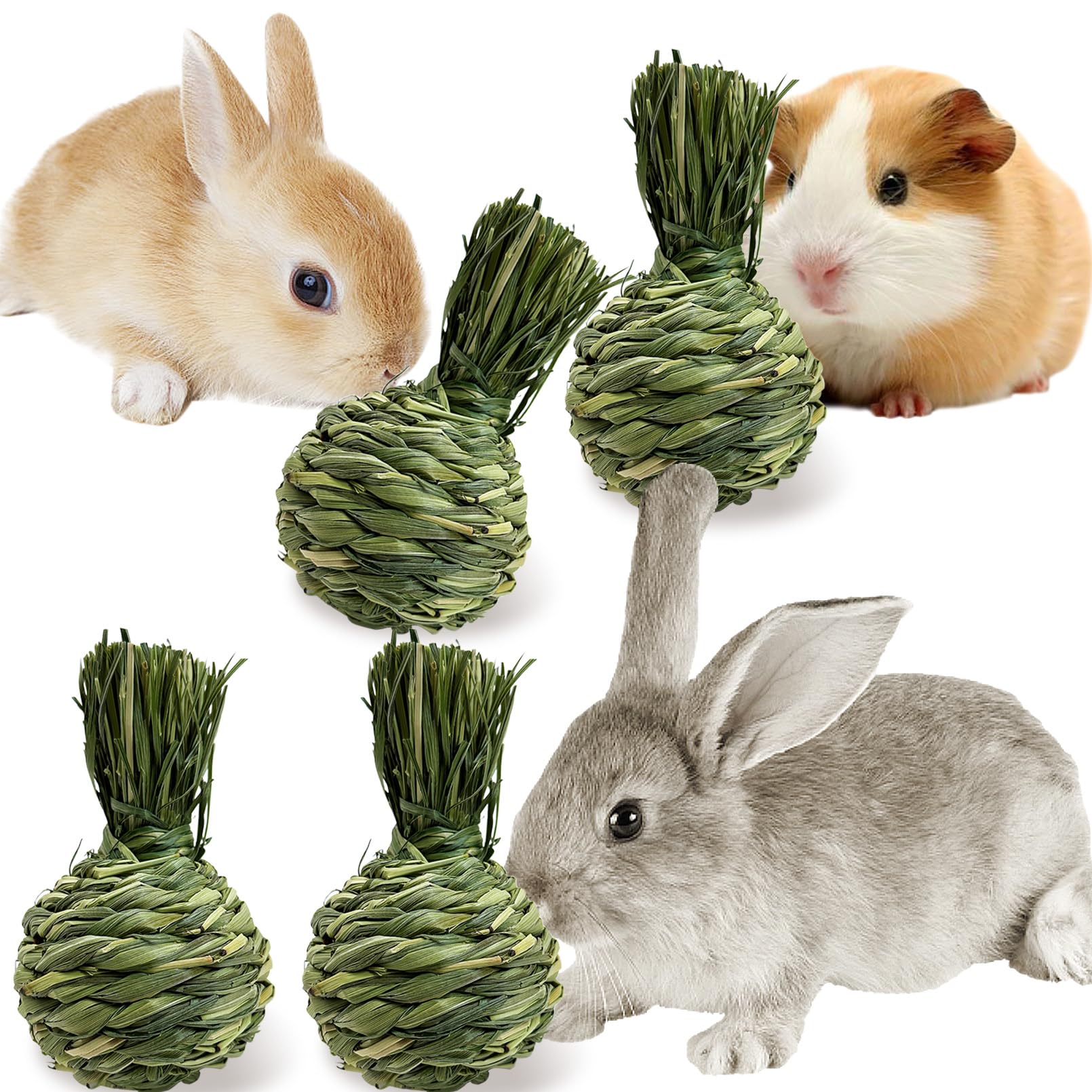 Hamiledyi Rabbit Chew Ball Bunny Timothy Grass Ball Natural Woven Chewing Toys Small Animal Activity Play Balls Chew Toys for Bu