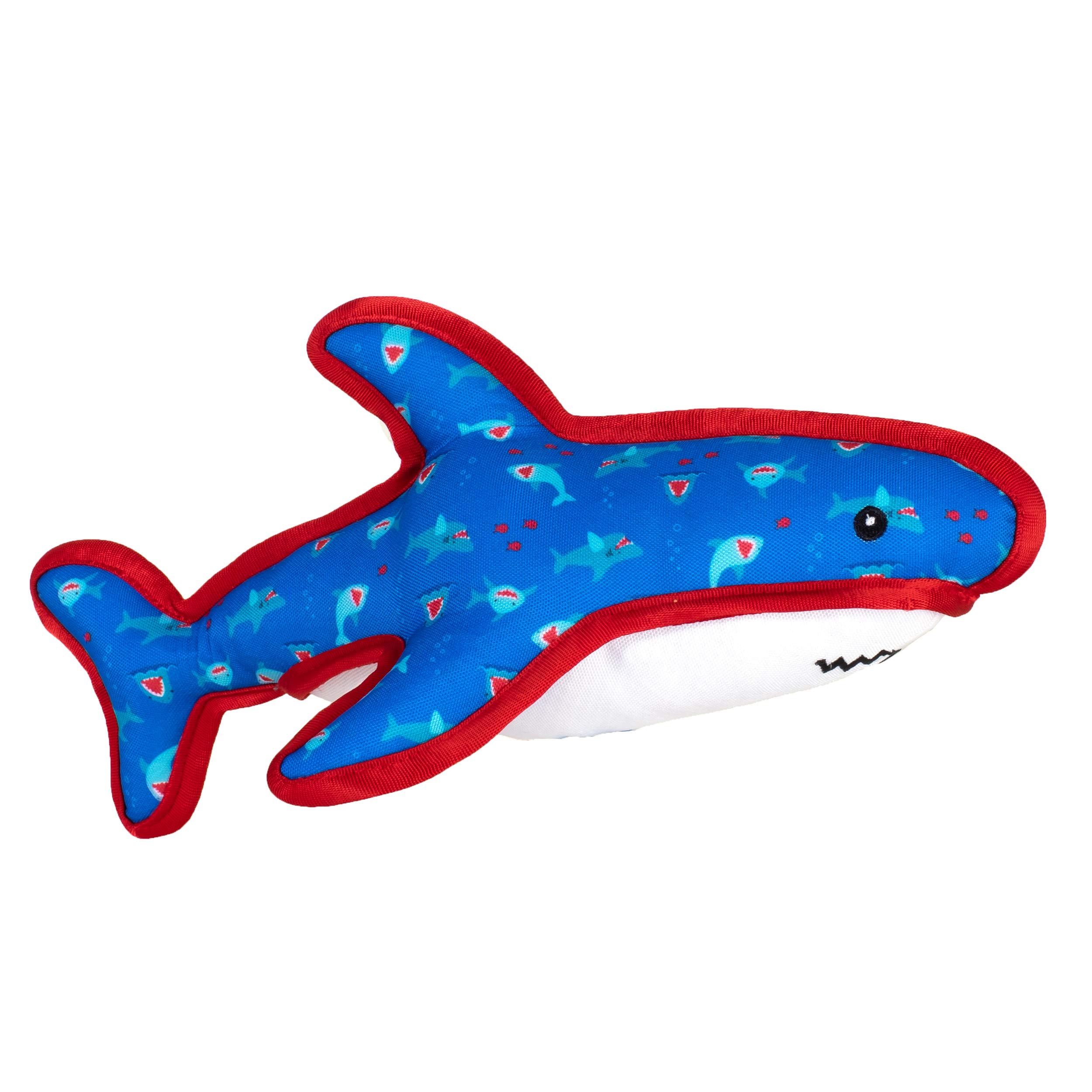 The Worthy Dog Chomp Shark Chew Toy Red/Blue, Fun Fetch Play With Squeaker For Dogs Durable Material For Aggressive Chewers - Large