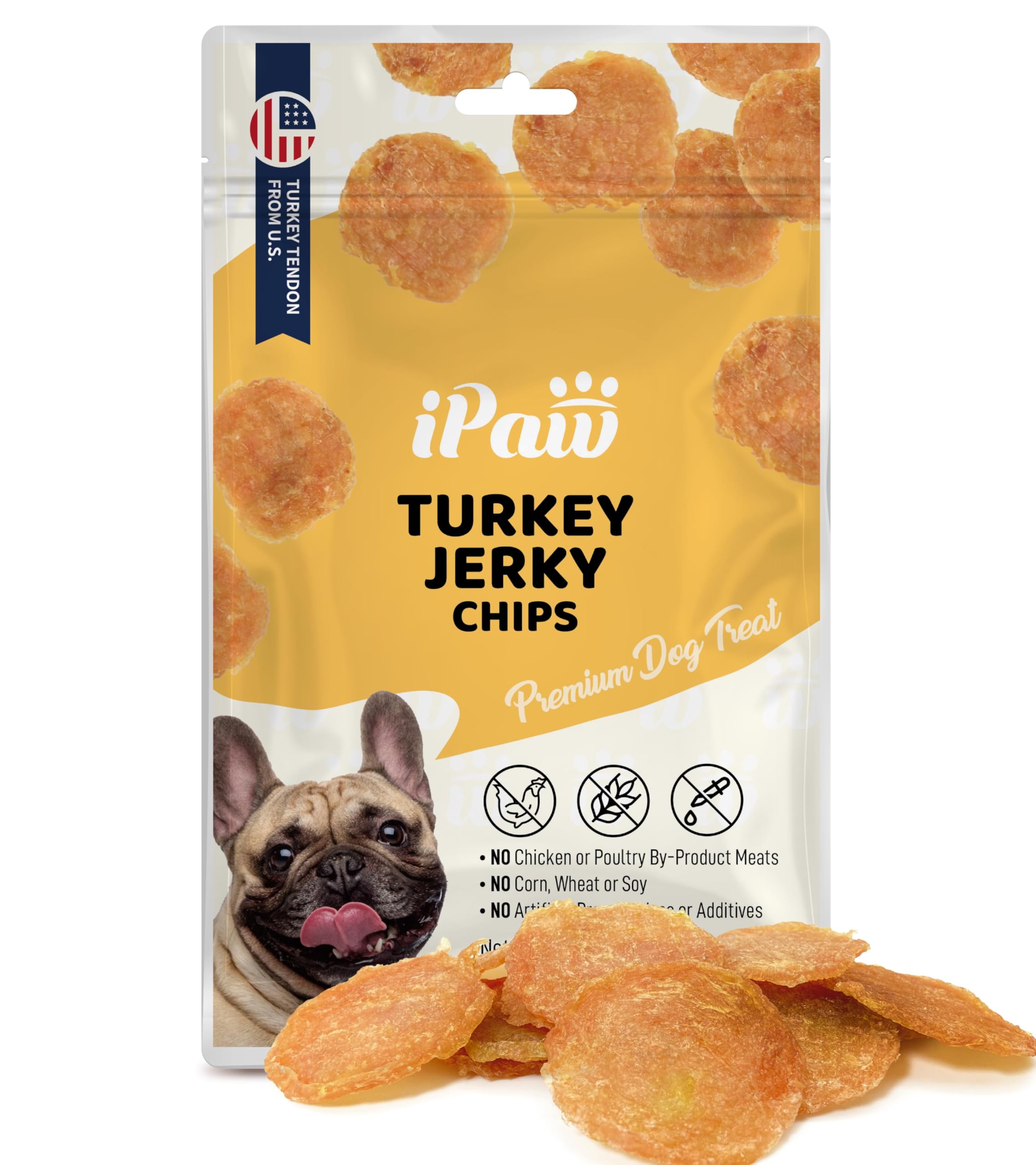 iPaw Turkey Chips Dog Treats for Puppy Training, All Natural Human Grade Dog Treat, US Sourced Raw Material, Hypoallergenic, Eas