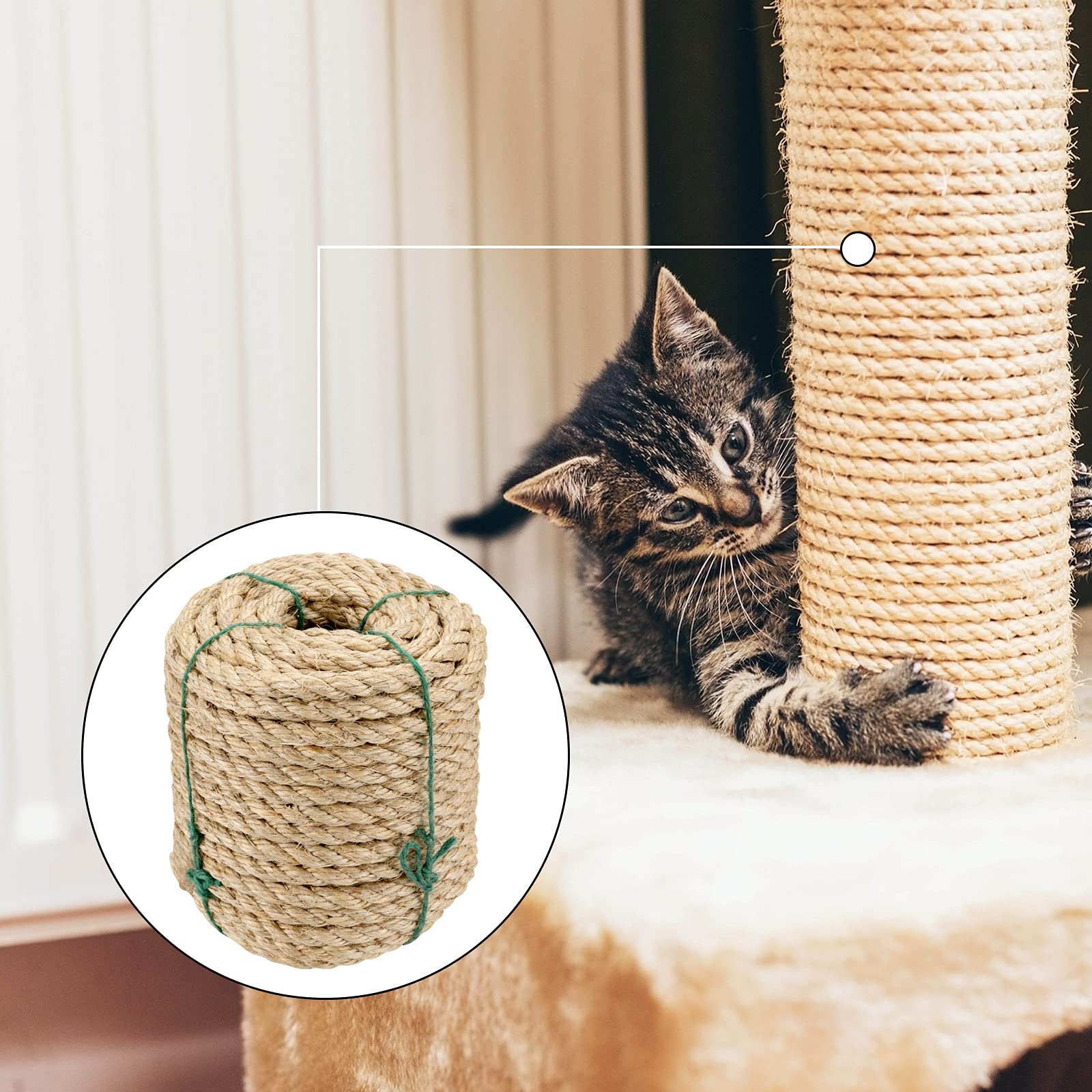 Maaigu 1/2 Inch Sisal Rope, 100 Feet Twisted Sisal Rope For Repairing, Recovering Cat Scratching Post, Bundling, Decoration, Wall Hangings, Tie Downs