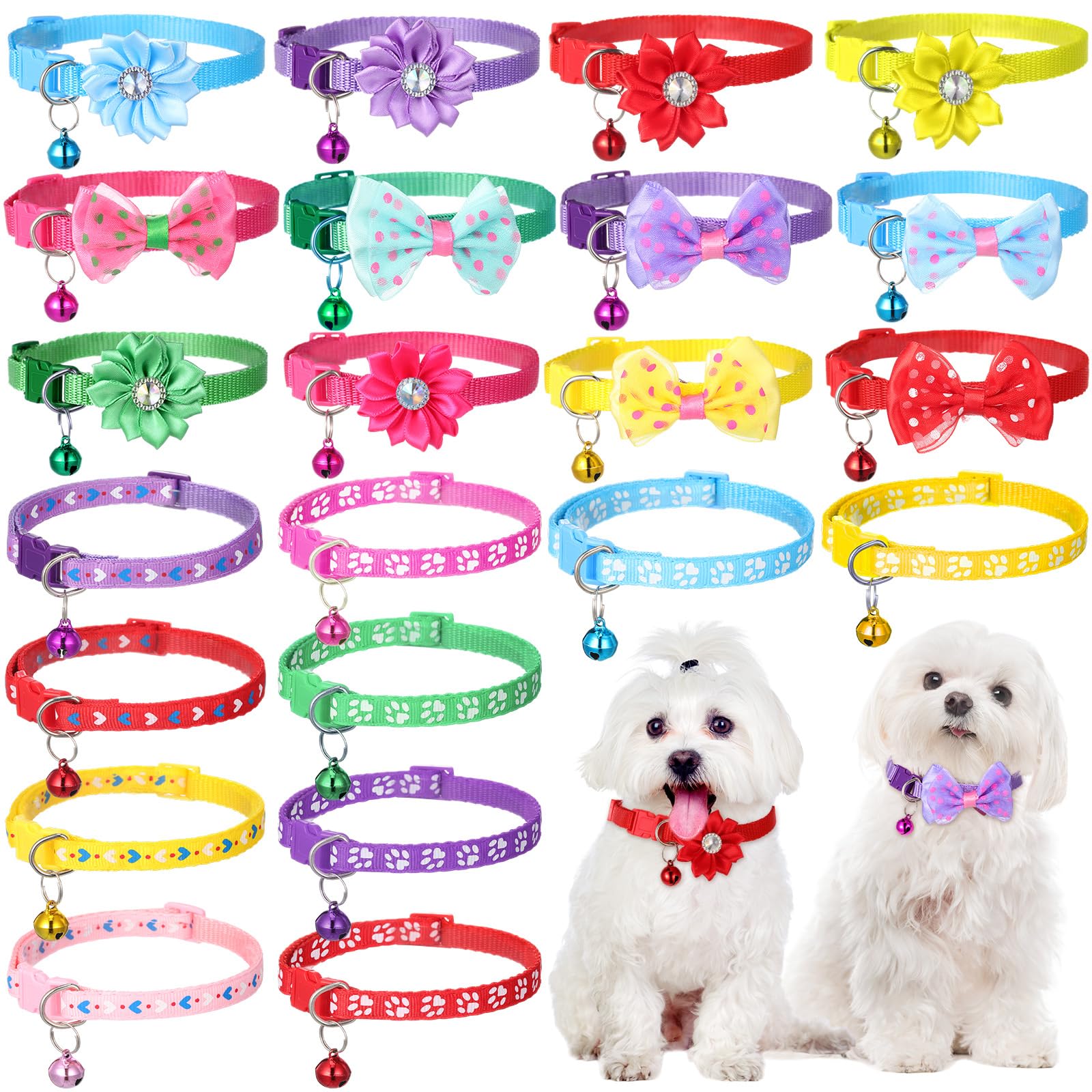 Saintrygo 22 Pack Dog Bow Tie Collar - Adjustable Bowtie, Flower Neck Tie For Medium Small Dog Cat Puppy(Trendy)