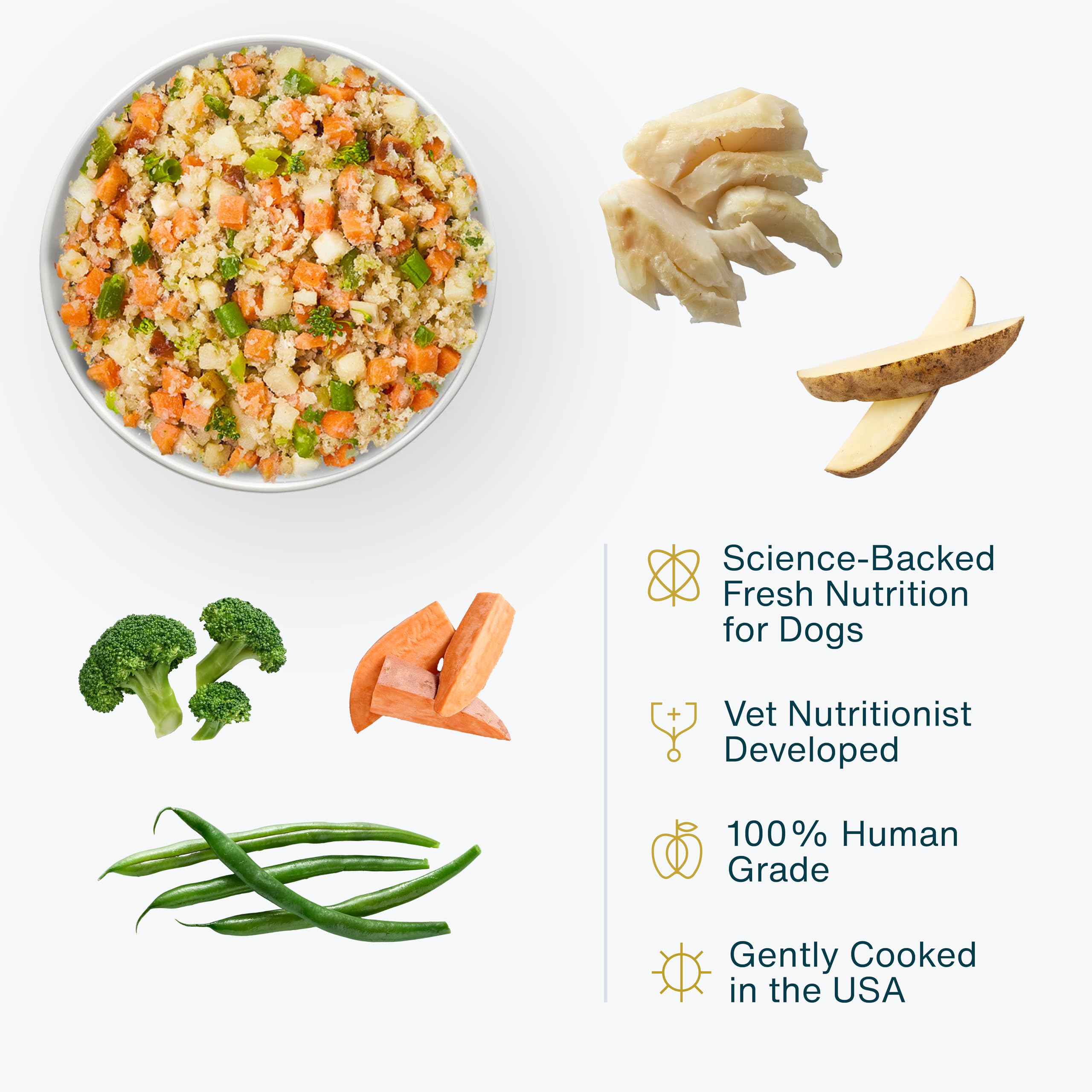JustFoodForDogs Frozen Fresh Dog Food, Complete Meal or Dog Food Topper, Fish & Sweet Potato Human Grade Dog Food Recipe, 18 oz