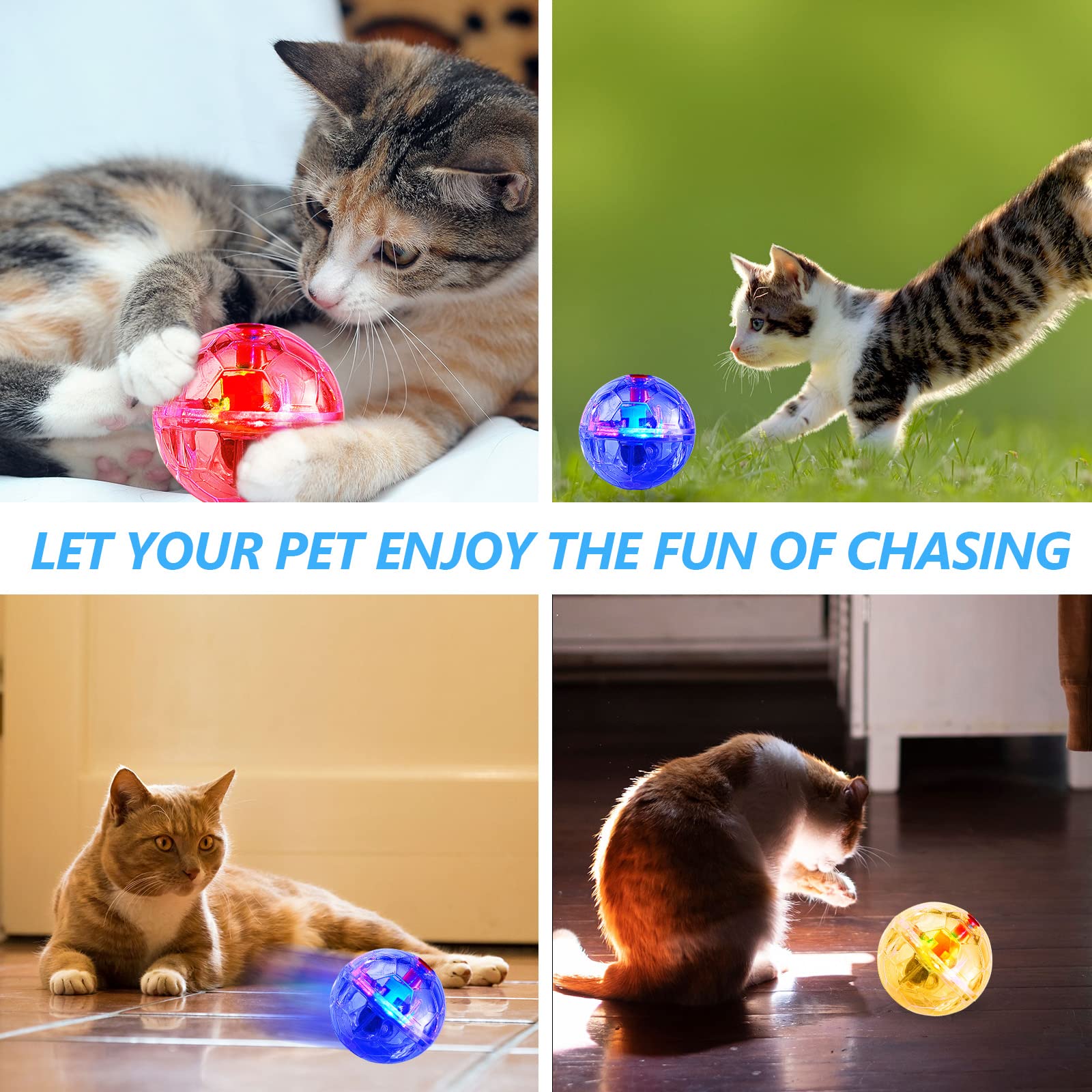 Jecery 9 Pcs Light Up Cat Balls Ghost Hunting Led Motion Activated Cat Toy Interactive Lighted Ball Pet Toys Glowing Mini Running Exercise Ball Toys For Kitten Dog Pet Animals Activity(Transparent)