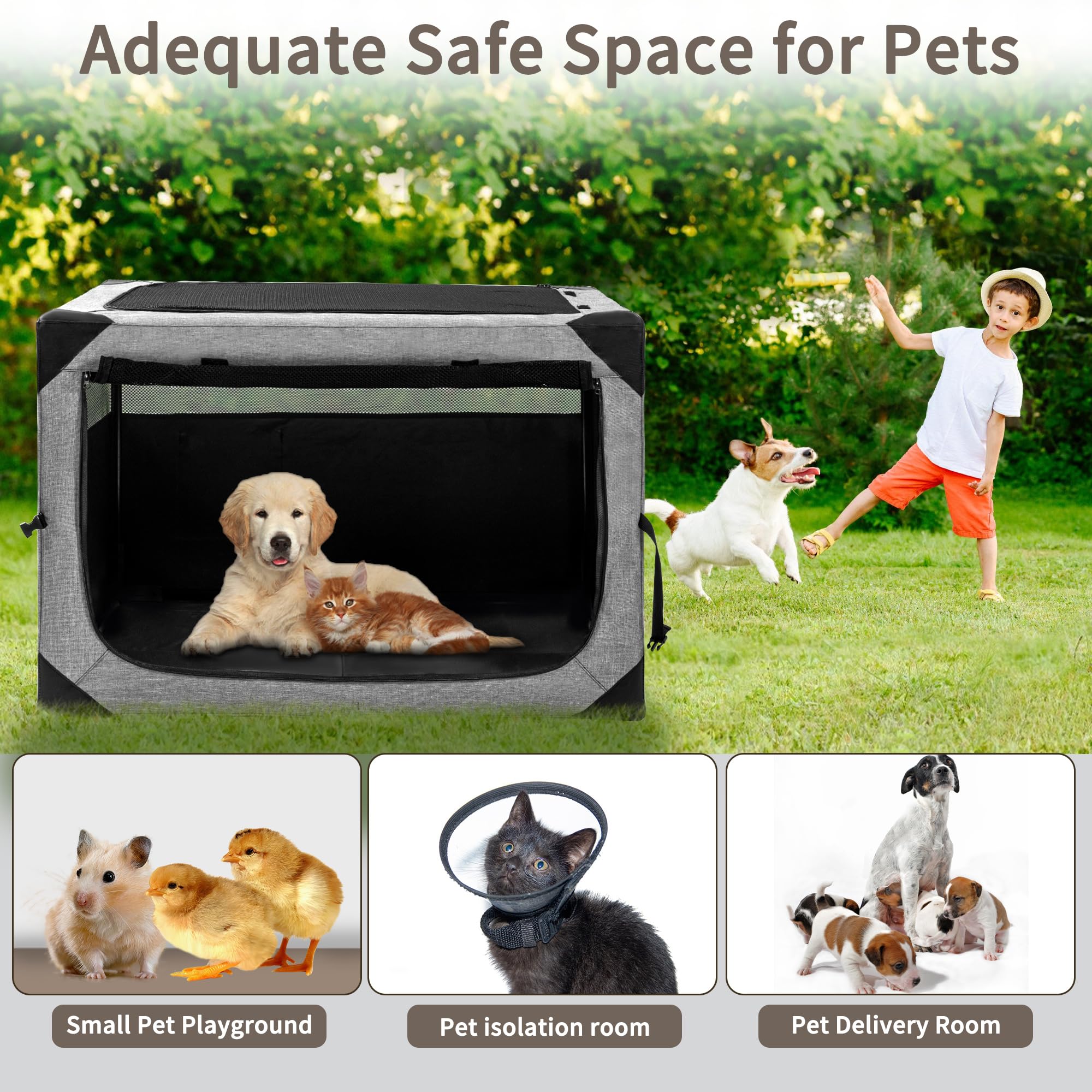 Hiaksedt Dog Crates - 30 Inch Collapsible Soft Dog Crate, 3-Door Foldable Soft Kennel for Medium Dogs, Portable Pet Travel Cage