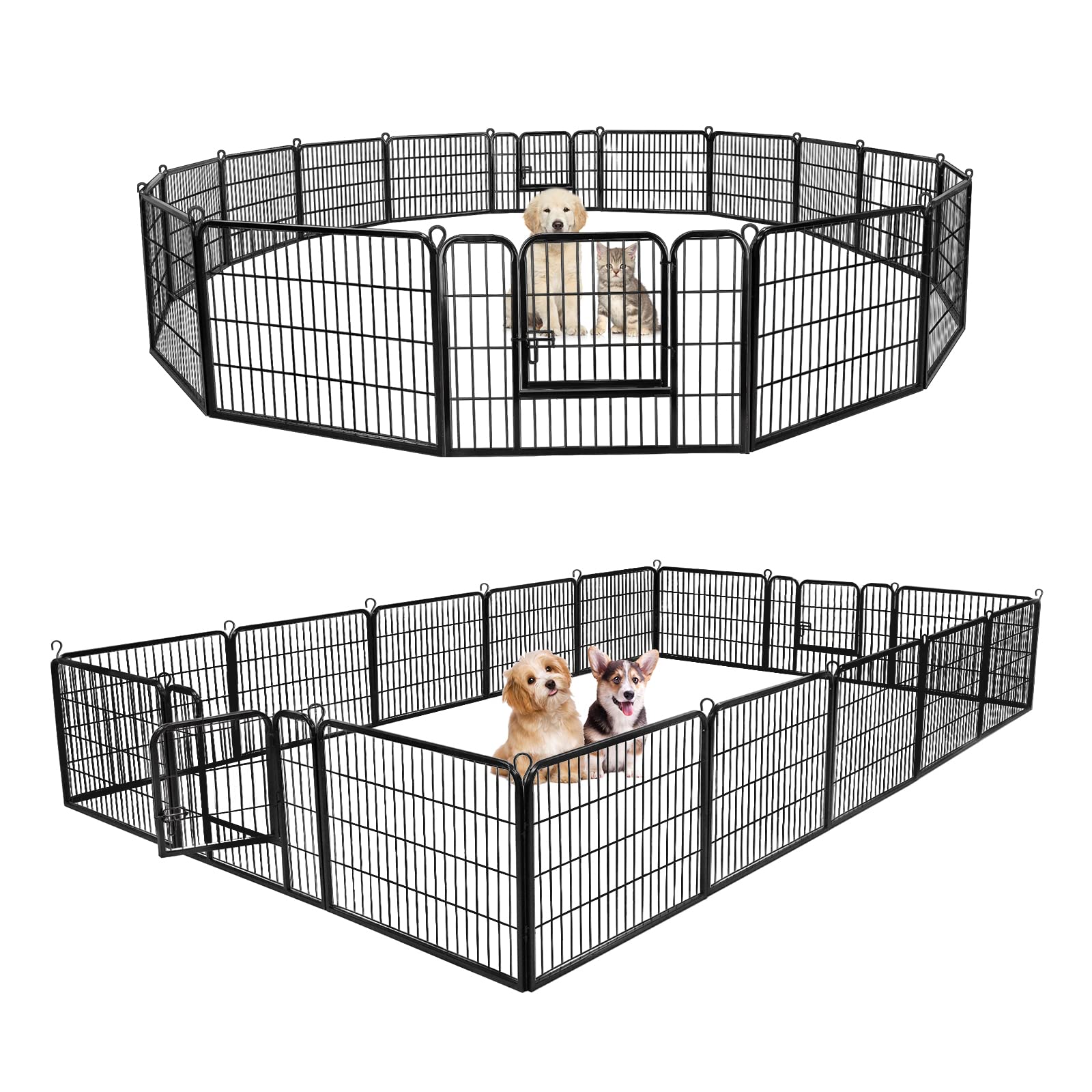 Zeny Dog Playpen 24 Inch 16 Panels, Heavy Duty Pet Dog Pen Indoor, Metal Dog Fence With Doors, Foldable Animal Outdoor Exercise Pen For Yard, Rv, Camping