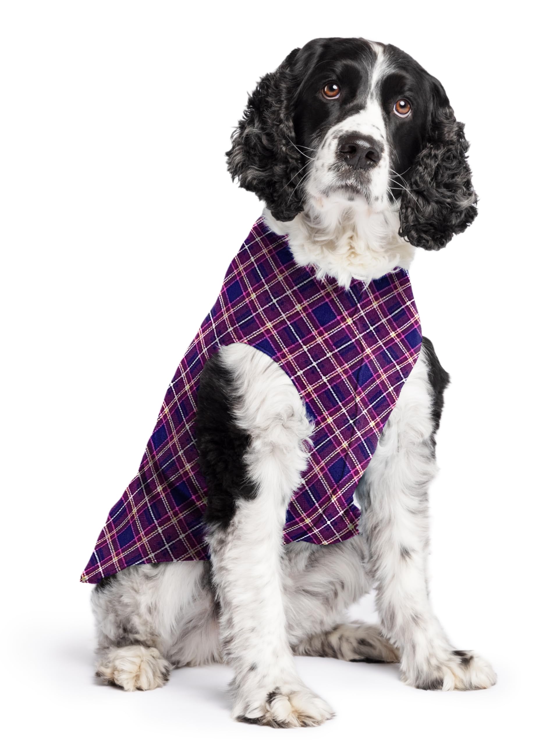 Gold Paw Stretch Fleece Dog Coat, Stretchy Pet Sweater, Machine Washable Pullover For Winter And Fall, Mulberry Plaid, 20