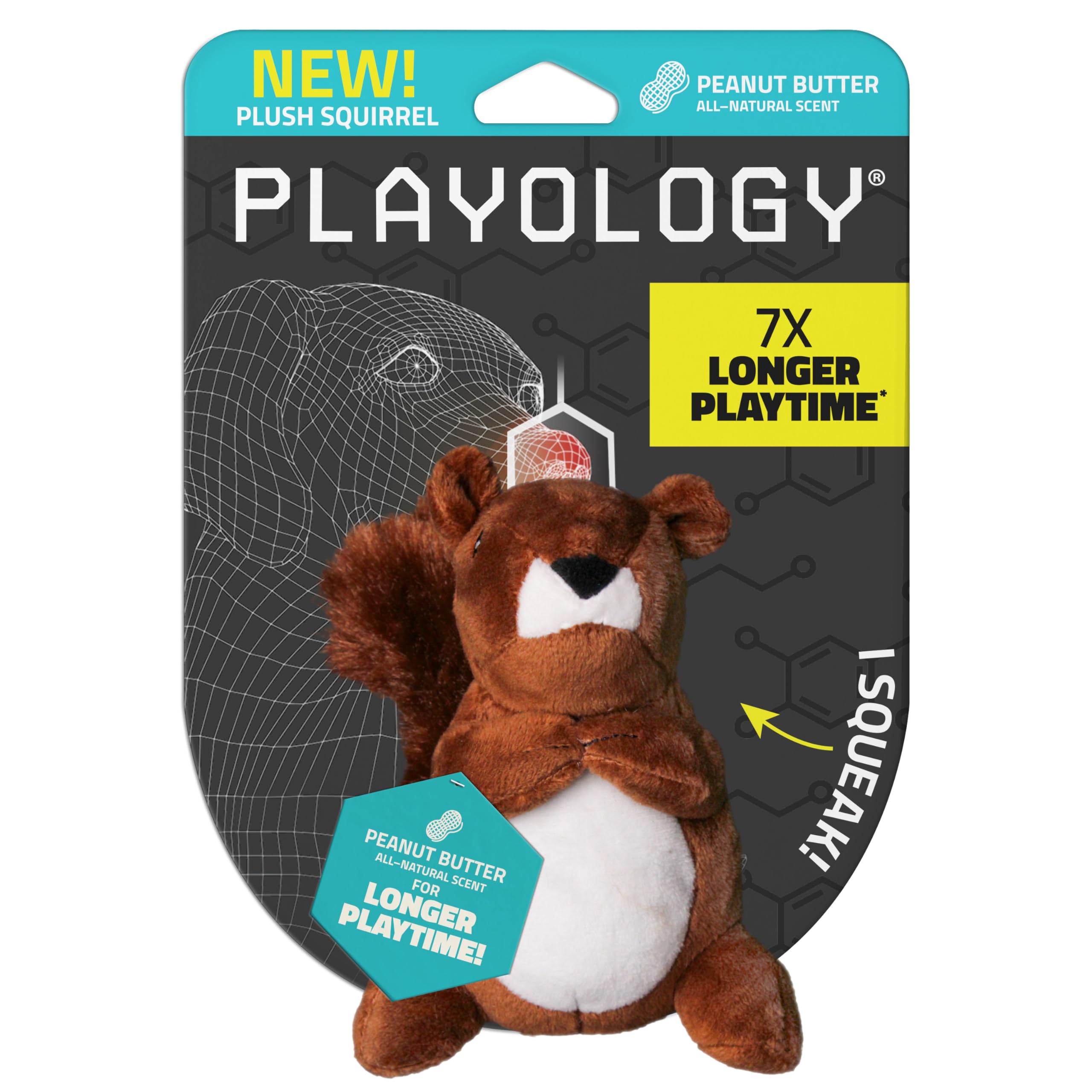 Playology Plush Toys For Dogs | Stuffed Animal Squirrel | Peanut Butter Scented For Small Dogs