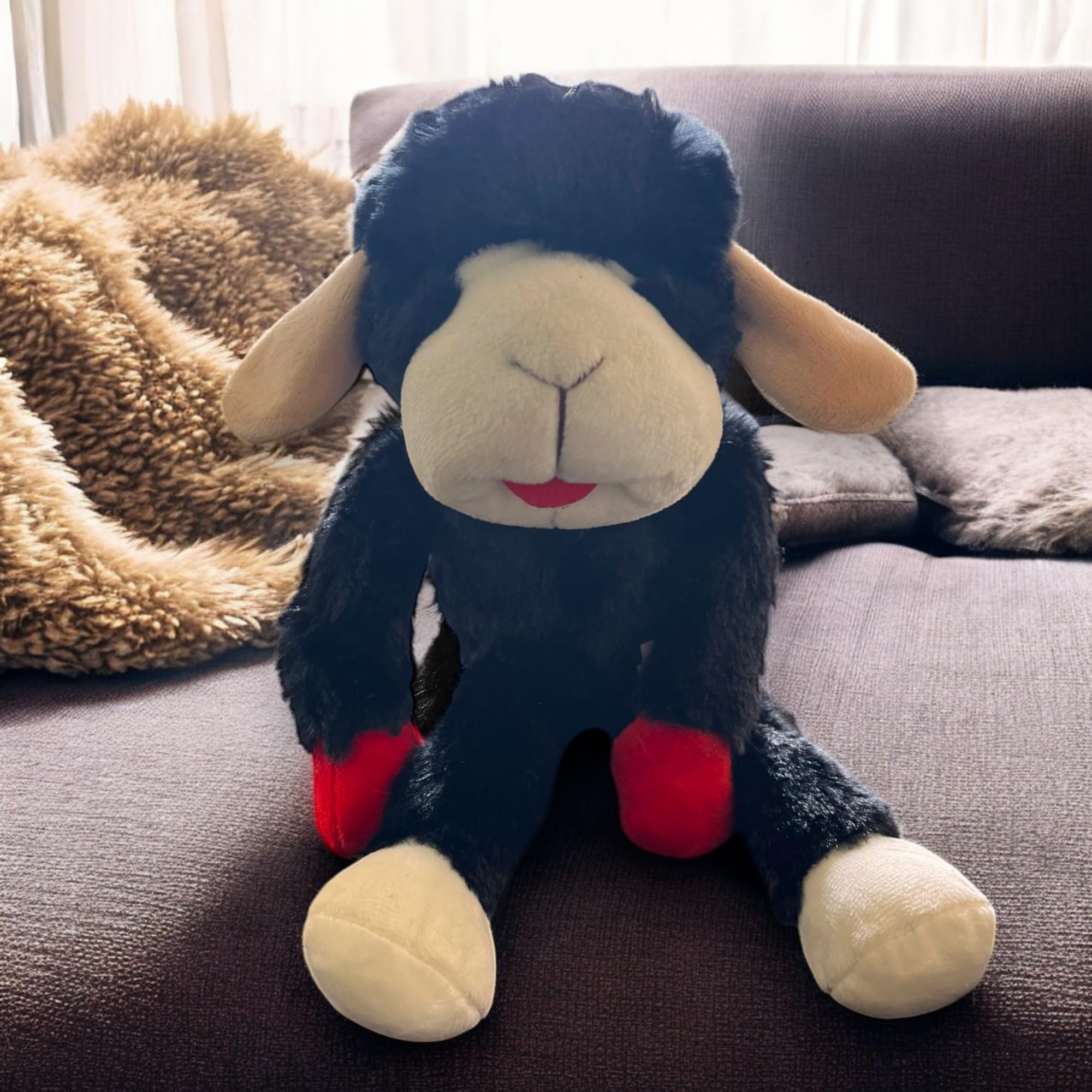 Multipet 14" Black Plush Lamb Chop Dog Toy with Squeaker - Soft, Durable Pet Companion