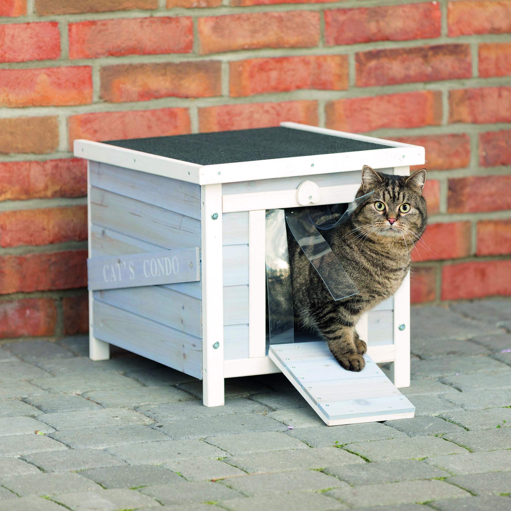 Trixie Small Outdoor Cat House, Weatherproof Cat Home With Raised Floor, Hinged Asphalt Roof & Covered Opening, Outdoor Shelter