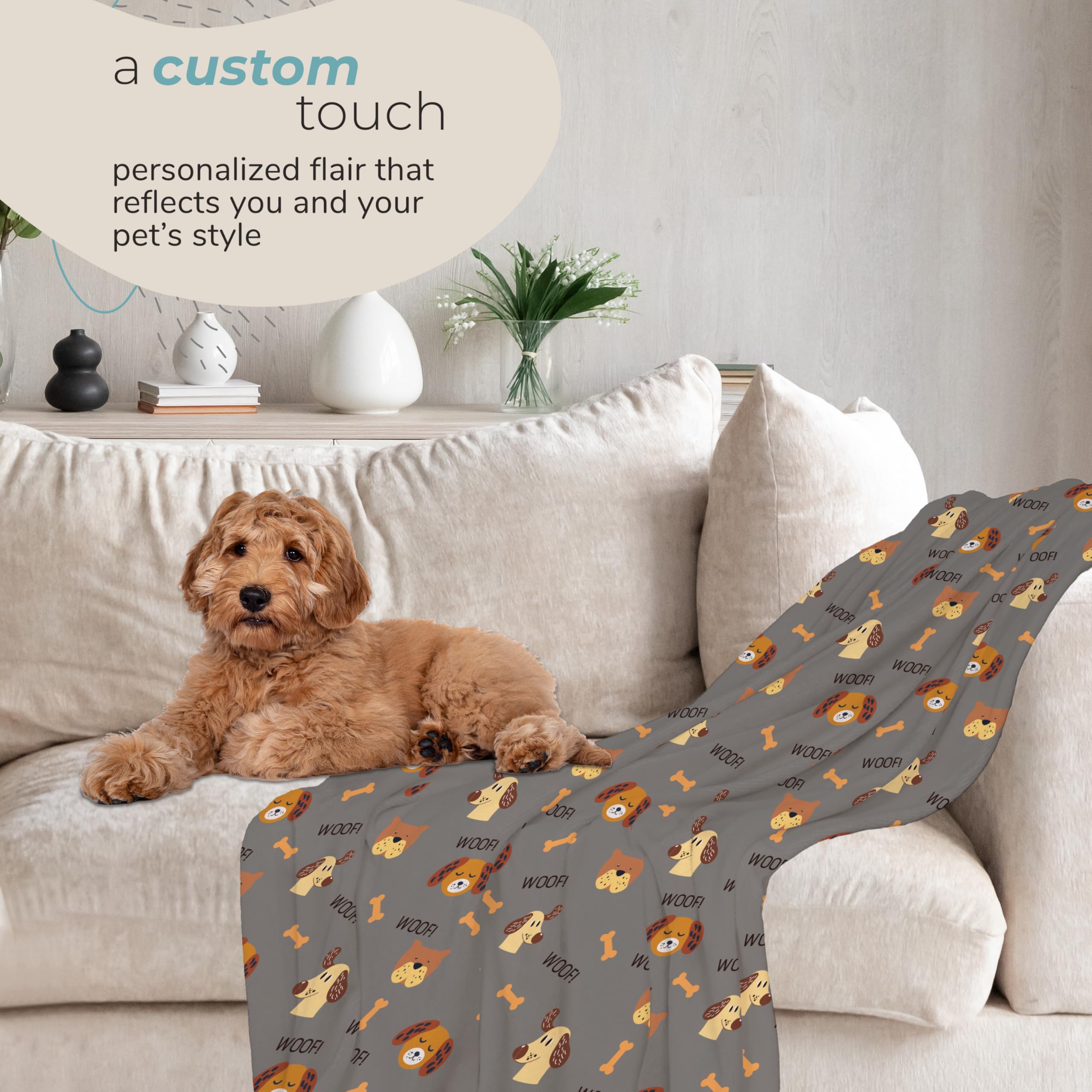 Karisma Decor Grey Woof Fleece Pet Lightweight Blanket - 50'' X 60'' - Cute For Dogs - Gifts And Puppy Essentials - Printed In A