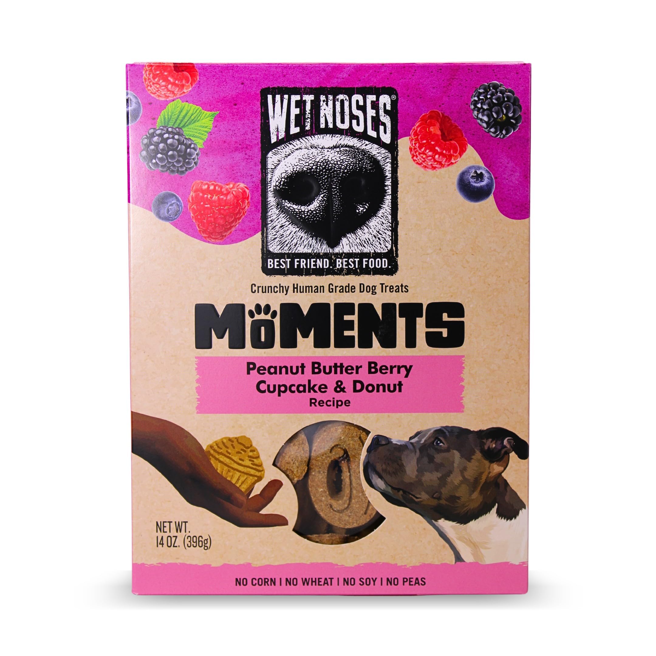 Wet Noses Moments Non-GMO Peanut Butter & Berry Crunchy Dog Treats - 14oz | No Corn, Wheat, Soy or Peas, Made with 5 Simple Ingr