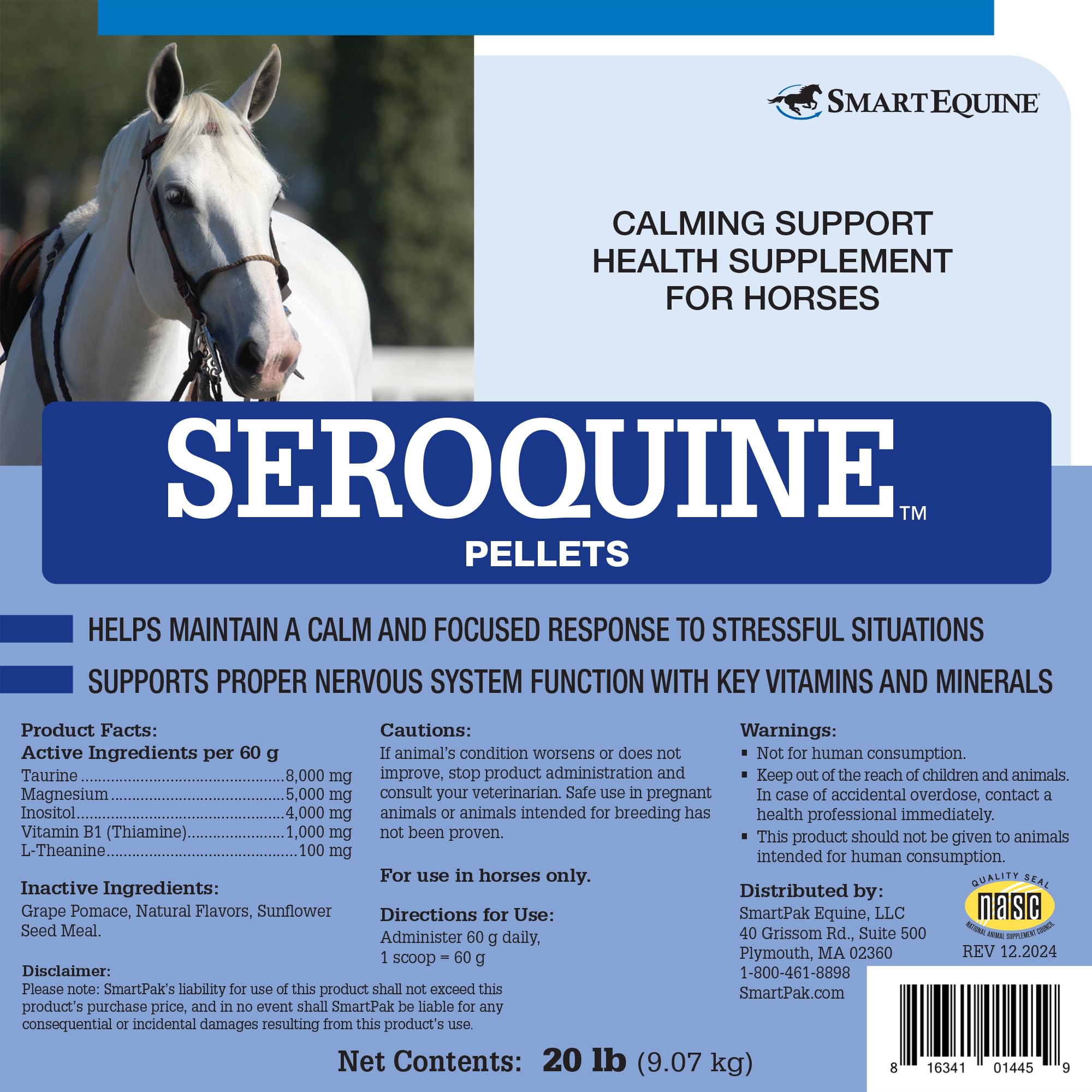 Uckele by SmartEquine Seroquine Pellets | Seroquine Horse Calming Supplement | Herb Free Calming Supplement for Horses | Ideal f