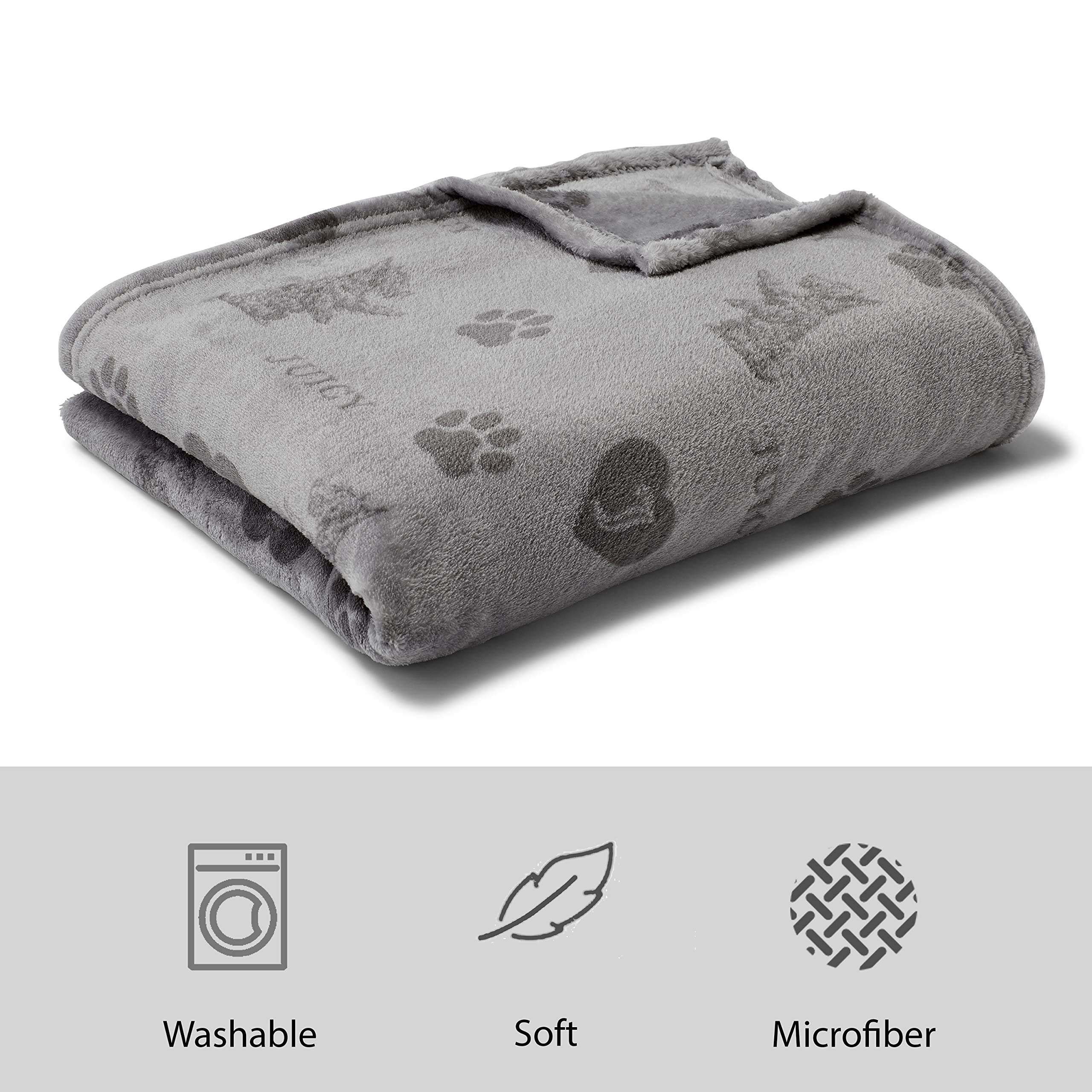 Juicy Couture Dark Grey/Light Grey 50'' X 60'' Cat, Dog, Plush Puppy Blanket Throw, Printed, Breathable, Lightweight, Machine Wa