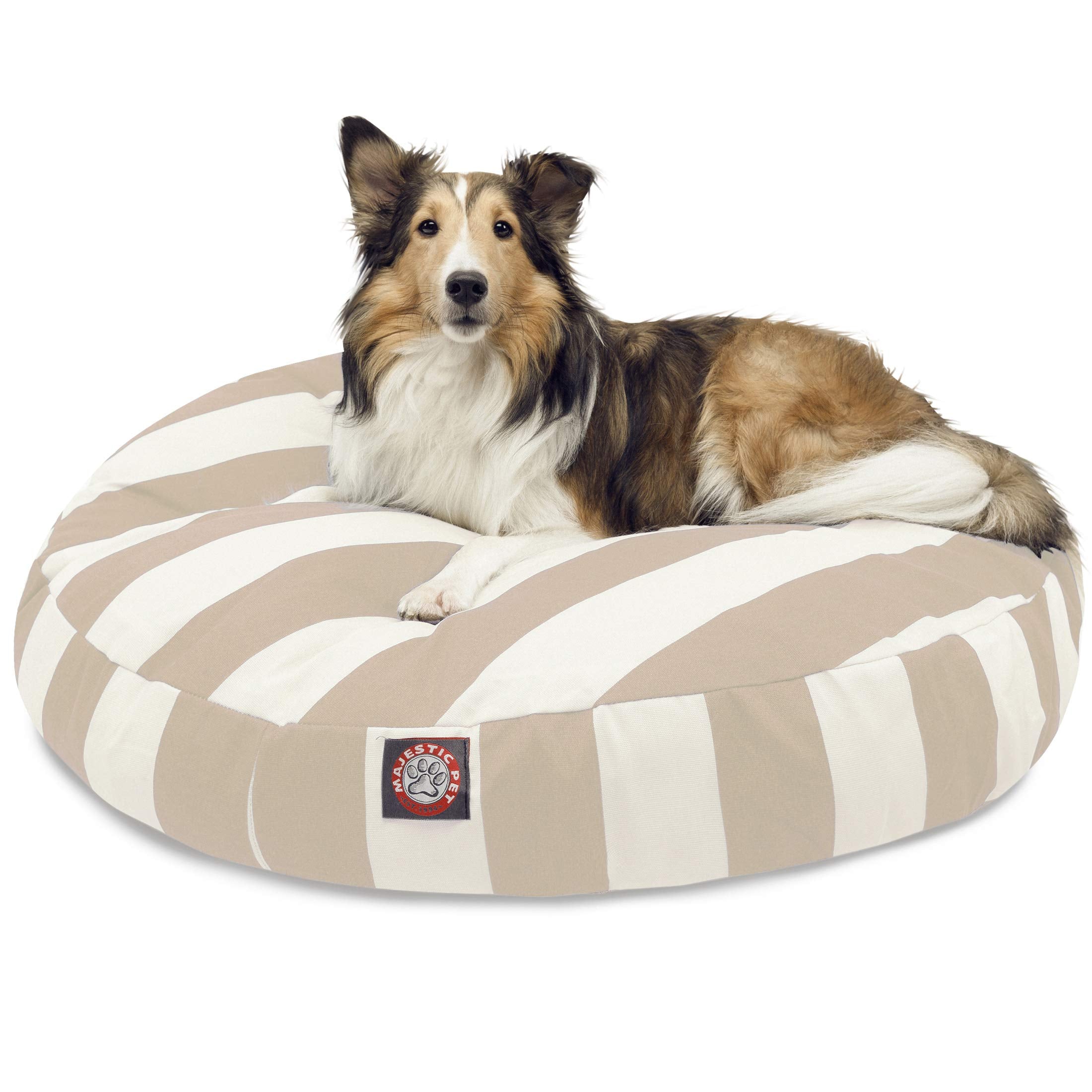 Majestic Pet Indoor Outdoor Vertical Stripe Round Pet Dog Bed With Removable Washable Cover, Sand, Medium