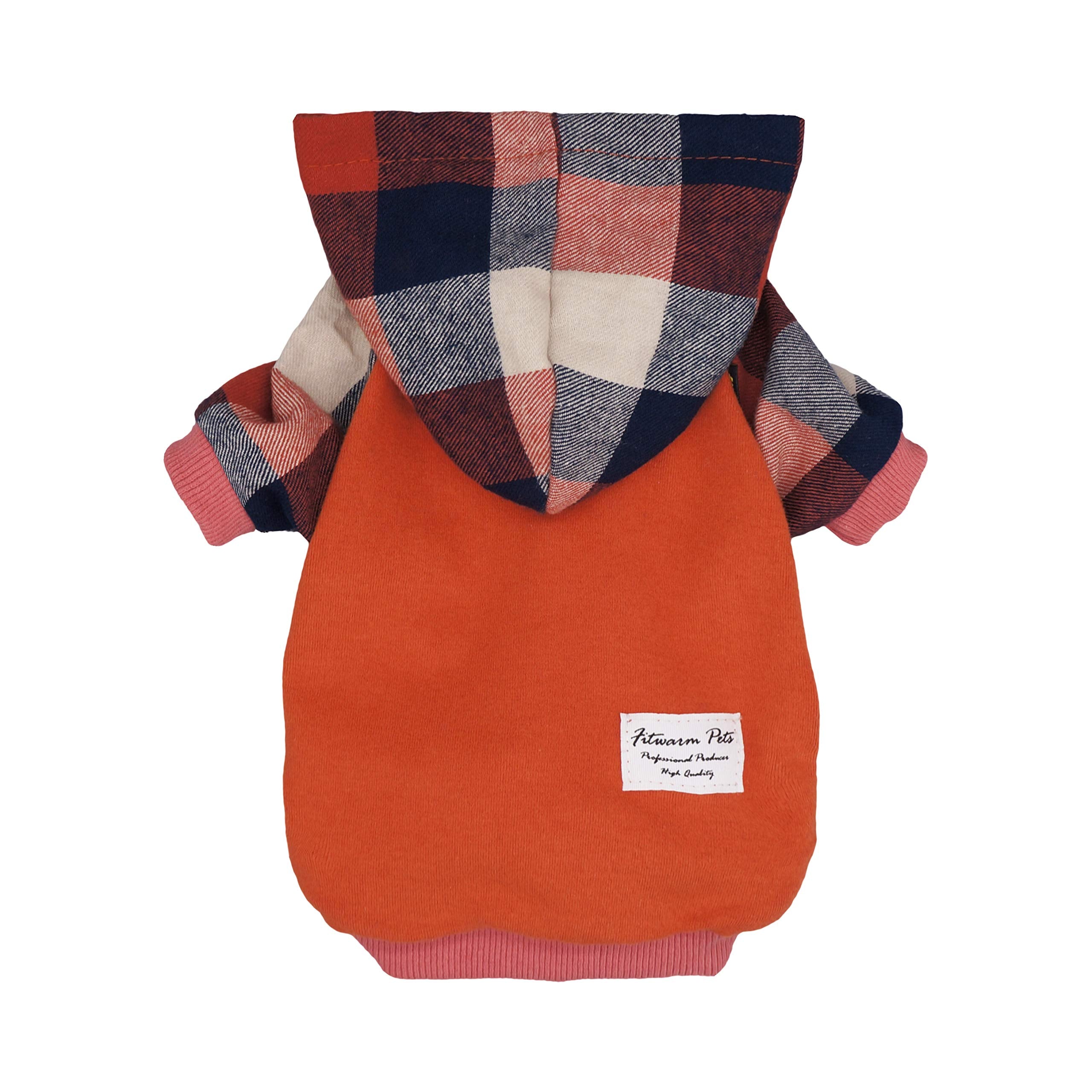 Fitwarm Dog Plaid Shirts Doggie Clothes Puppy Hoodies Cat Hooded T Shirts Pet Outfits Cotton Orange Xs