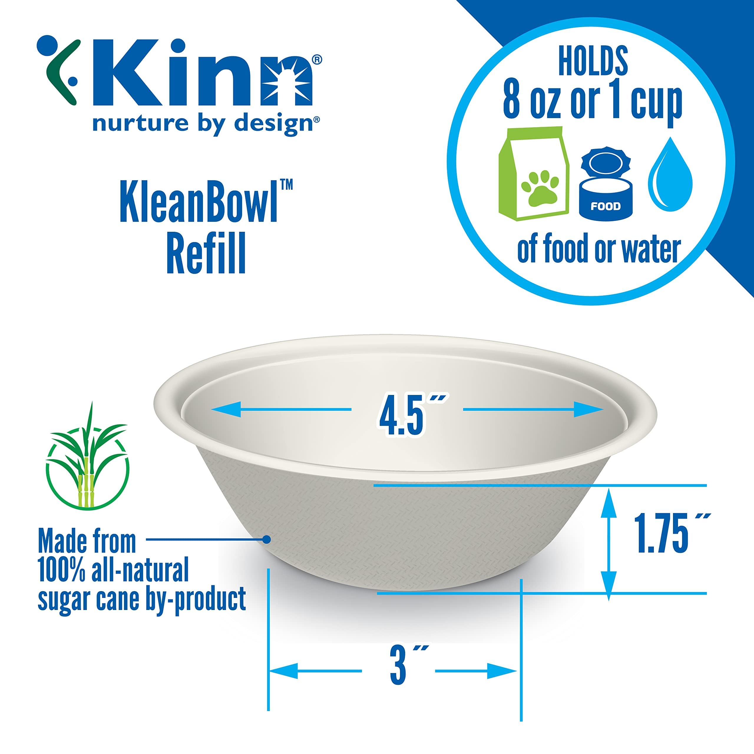 Kinn Kleanbowl Pet Bowl Stainless Steel Frame with Compostable Refills, 32 oz (Pack of 2) - Spill-Proof Stable Disposable Pet Bo