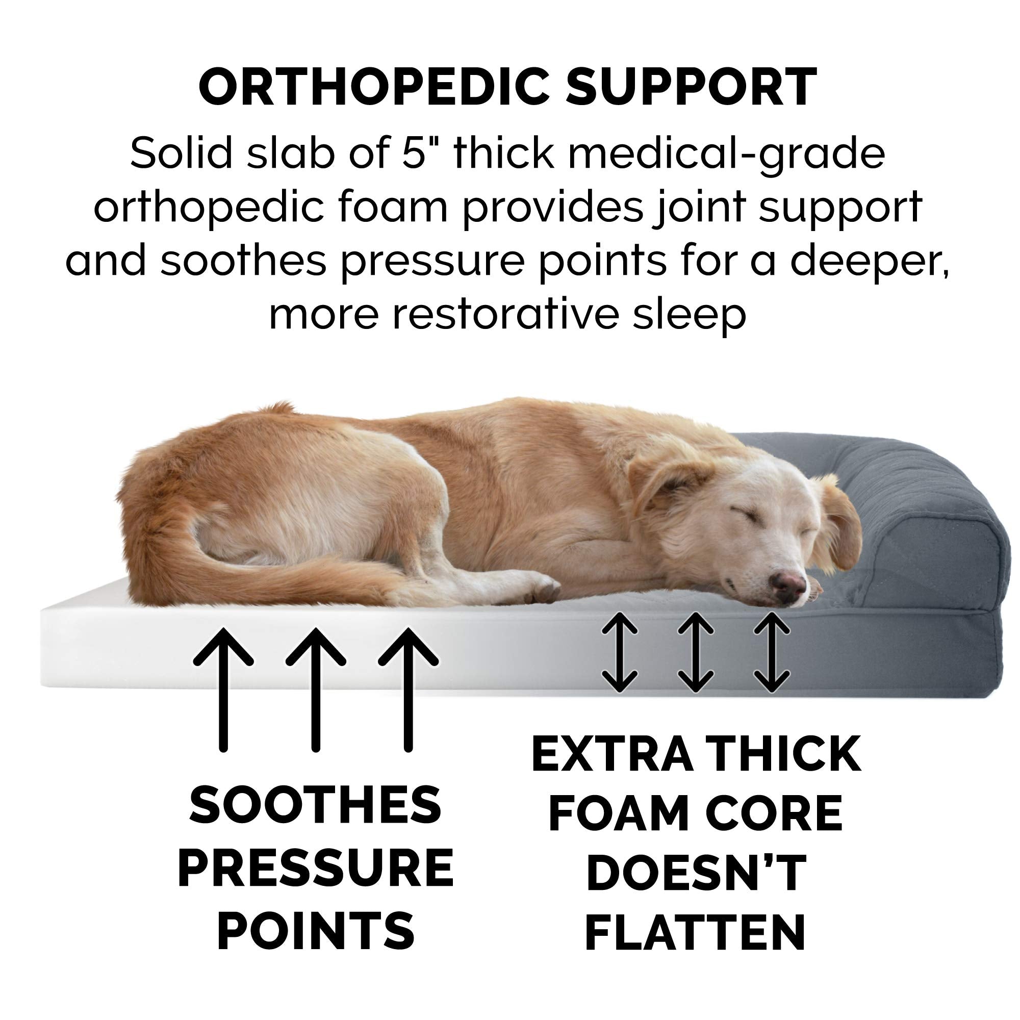 Furhaven Orthopedic Dog Bed For Large Dogs W/ Removable Bolsters & Washable Cover, For Dogs Up To 125 Lbs - Quilted Sofa - Iron Gray, Jumbo Plus/Xxl