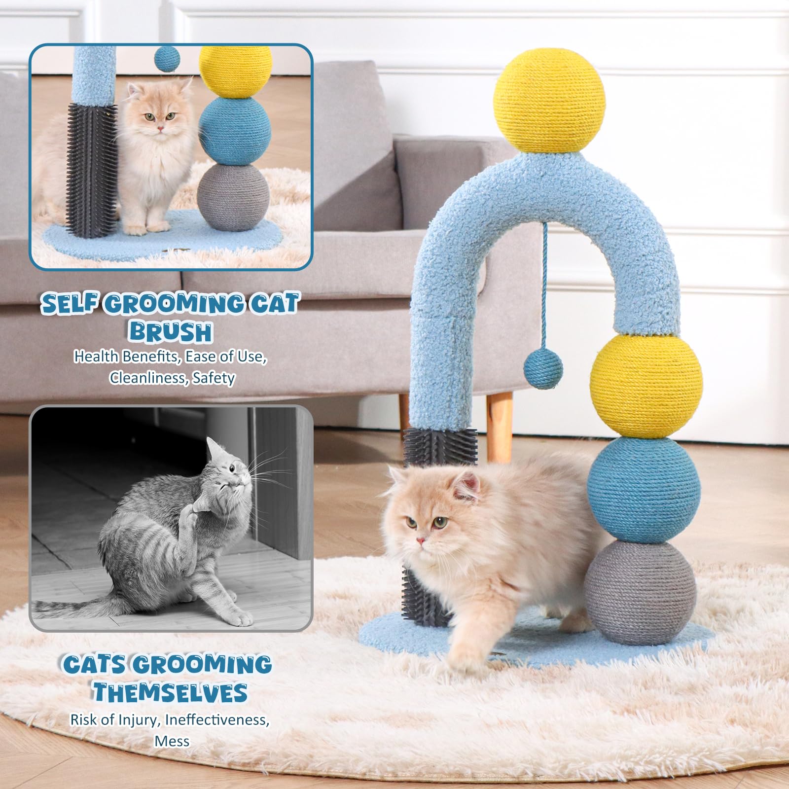 Pawpalace Durable Cat Scratching Post, Natural Sisal Cat Scratcher For Indoor Cats And Kittens, Small Cat Post With Dangling Bal