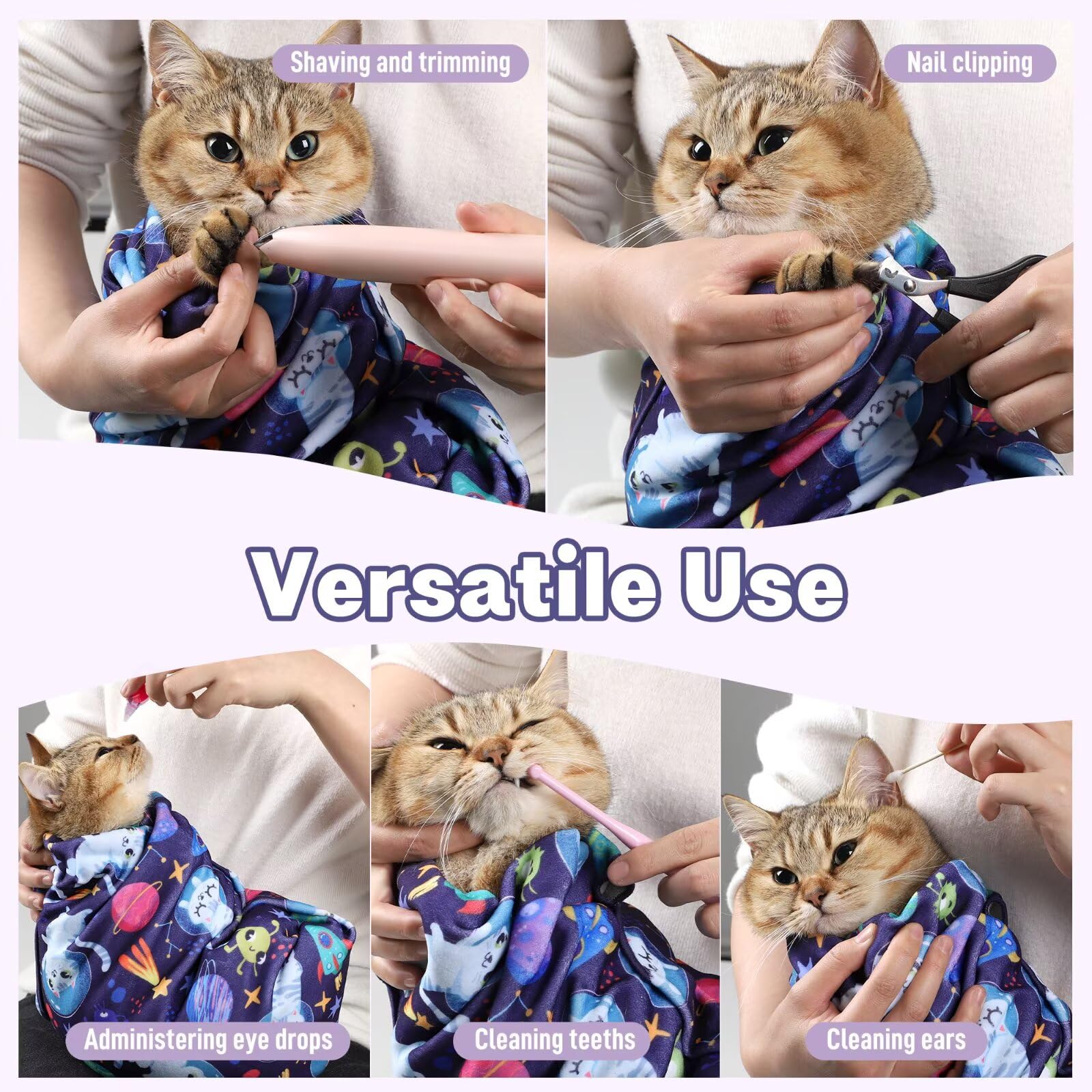 Paw Legend 27.6'' Cat Wrap For Grooming Cat Wrap For Cutting Nails Cat Restraint For Nail Clipping Self Adhesive Blanket Restrai