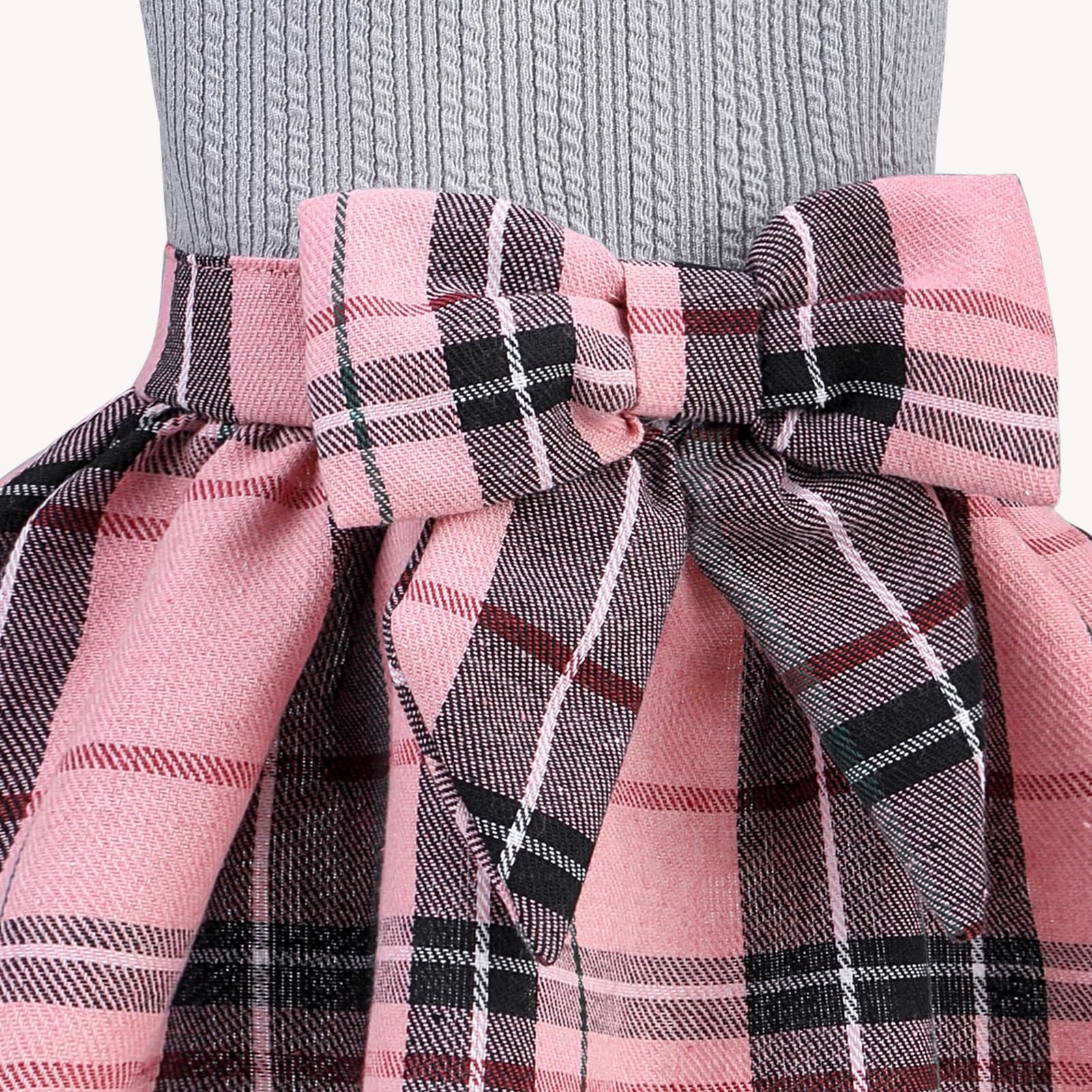 Pupteck Classic Plaid Dog Dress Pet Apparel With Cute Bowtie Puppy Clothes Outfit,Grey,M