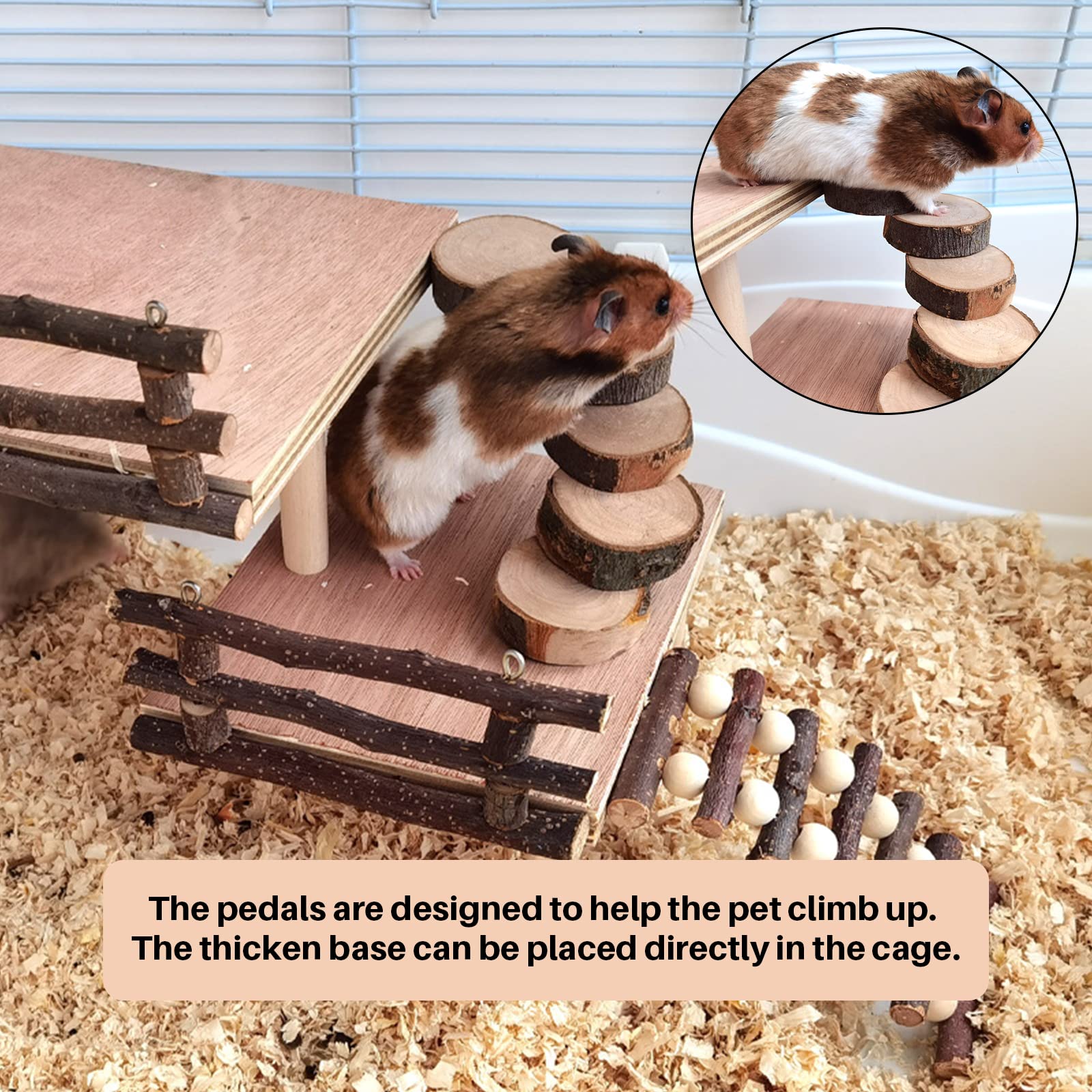 Hamster Climbing Toys Wooden Two-Tier Hamster Playground Activity Platform With Bridge Apple Wood Chewing Toys For Small Pets (L