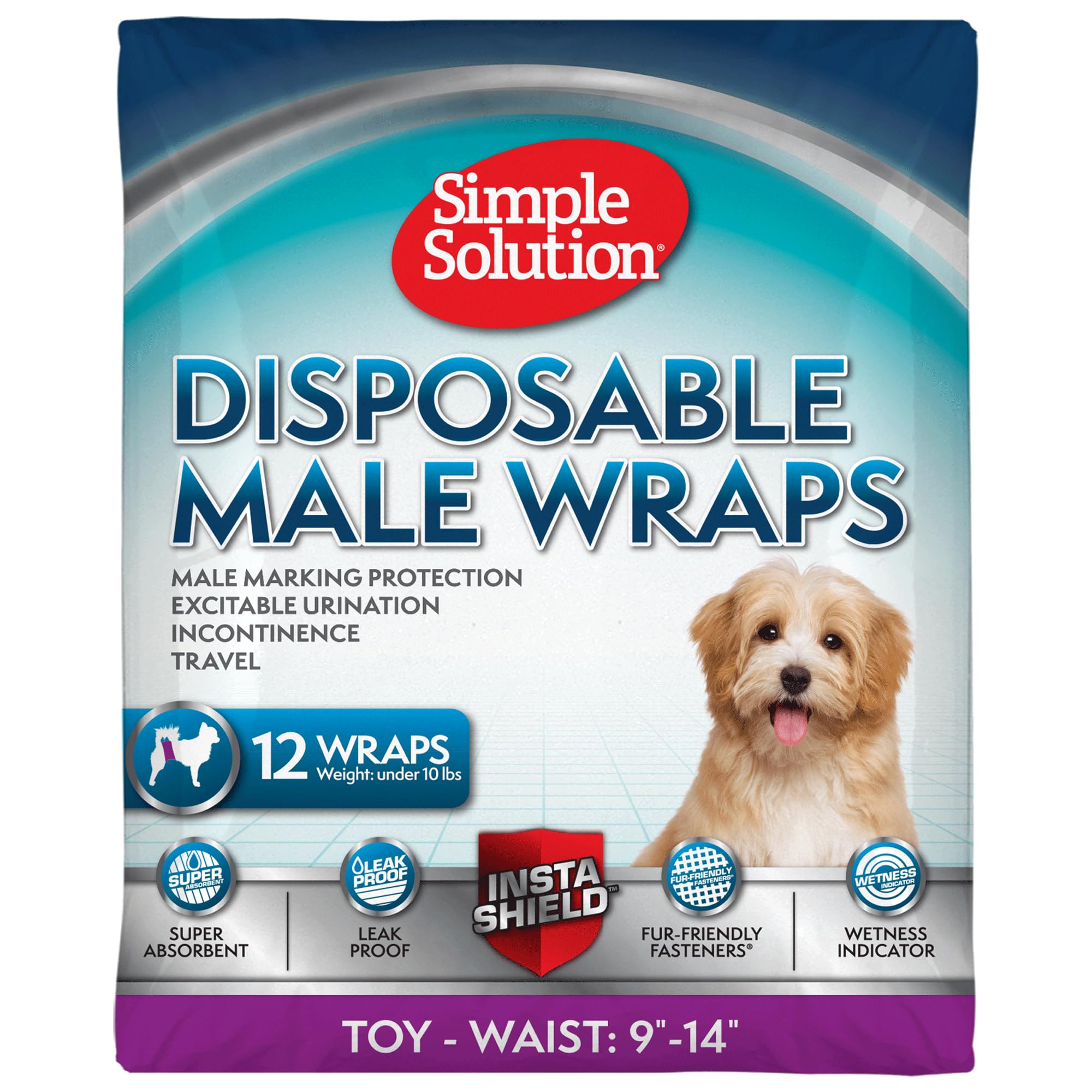 Simple Solution Disposable Dog Diapers for Male Dogs - Male Wraps with Super Absorbent Leak-Proof Fit - Excitable Urination, Inc