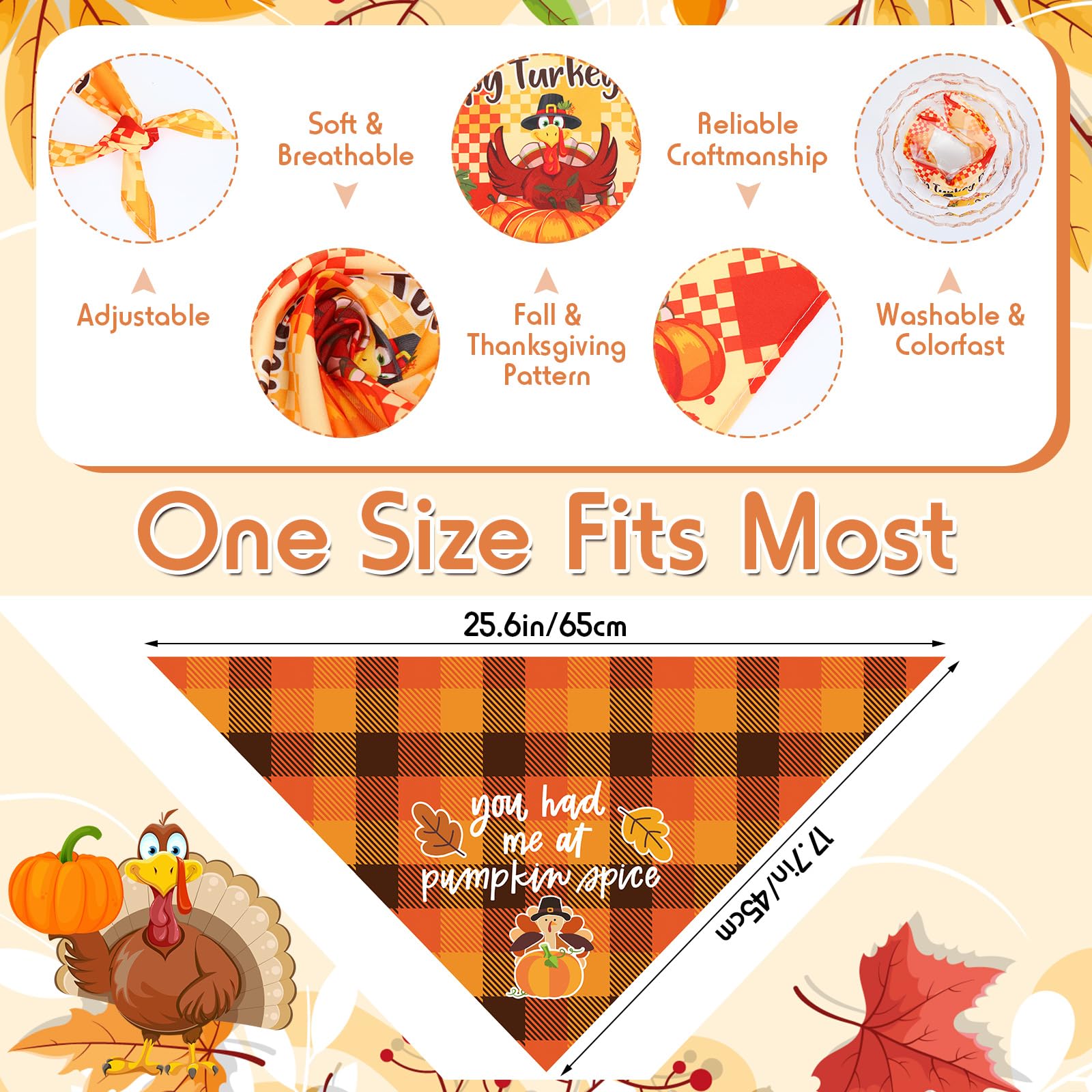 Silkfly 60 Pcs Fall Dog Bandanas Bulk Plaid Bandanas for Dogs Autumn Scarf Bibs Thanksgiving Adjustable Triangle Scarves Kerchie