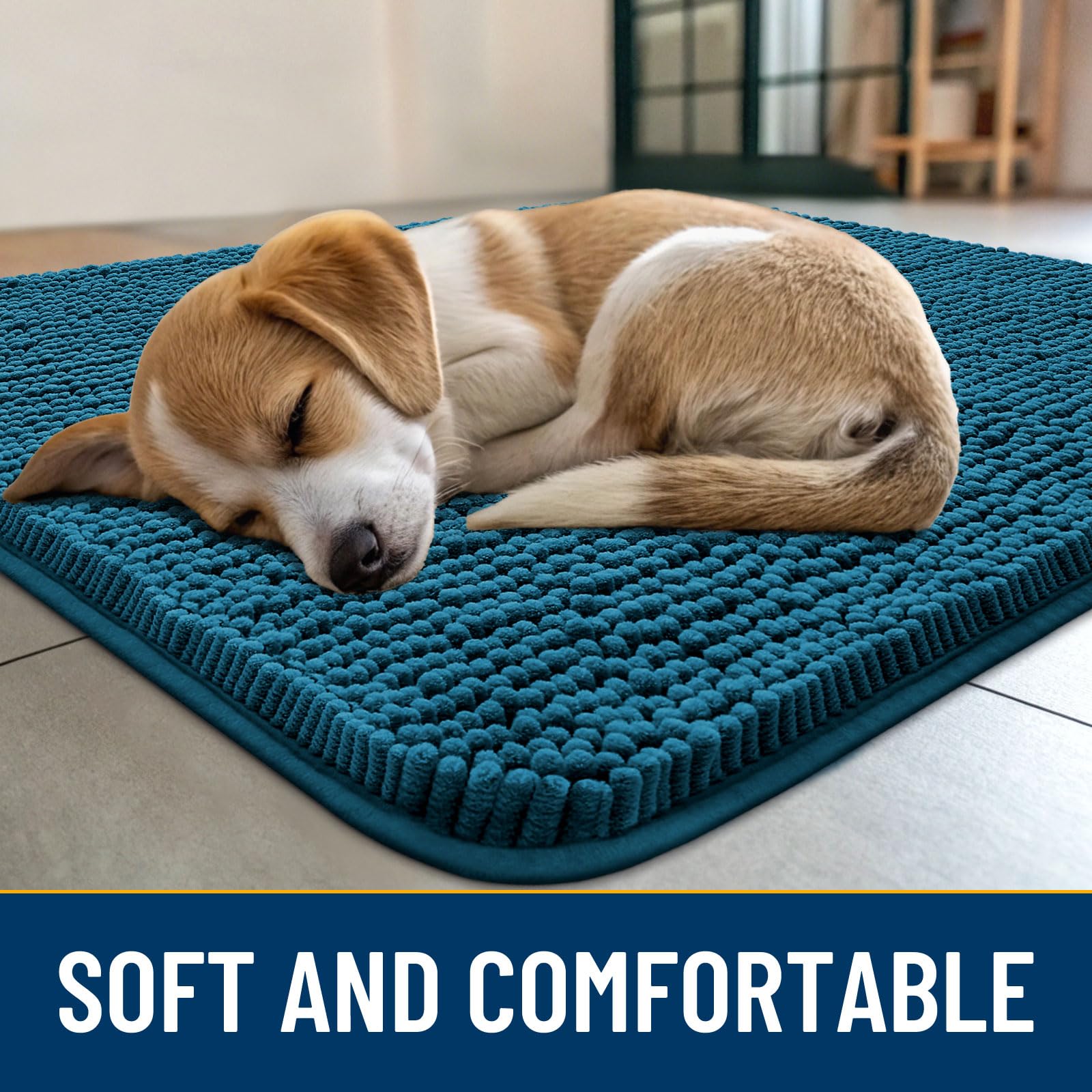 Smiry Dog Door Mat for Muddy Paws 40x32, Absorbs Moisture and Dirt Doormat, Non-Slip Washable Quick Dry Chenille Front Door Mat