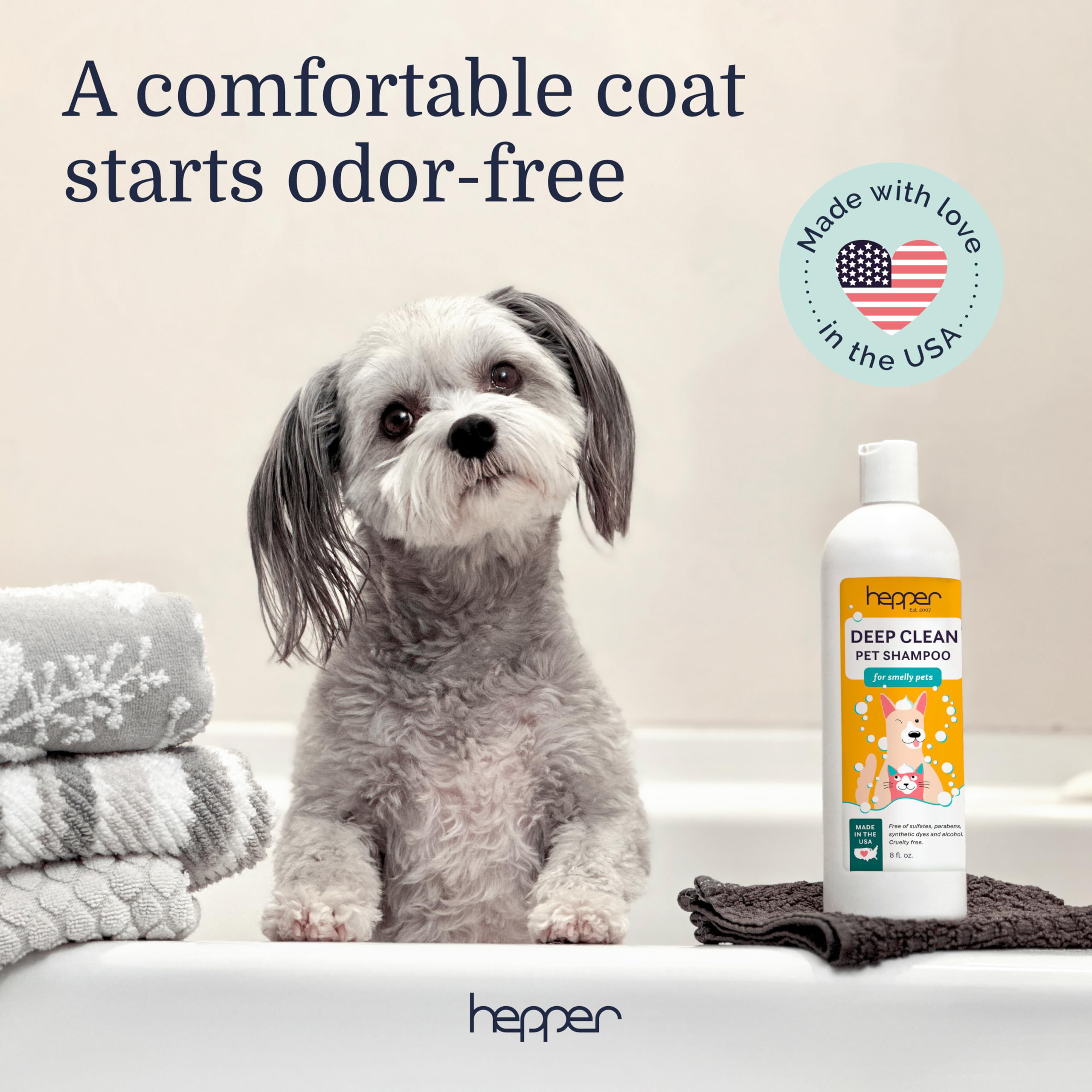 Hepper Deep Clean Pet Shampoo for Smelly Pets: Deskunk, Odor Control, Shedding Control, & Coat Care for All Breeds! Ideal for Sh