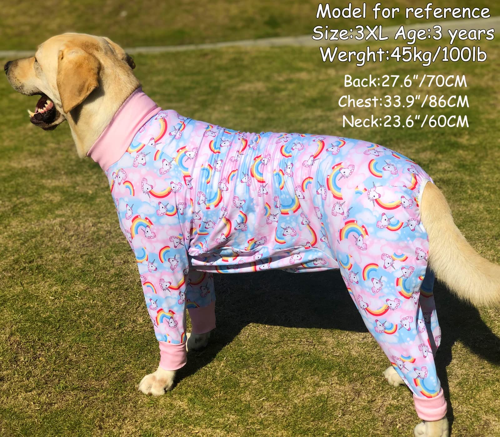 Pripre Unicorn Printed Long Sleeve Shirts Soft Pajamas Onesie Jumpsuit For Large Dogs - Prevent Licking & Shedding (Pink, 2Xl)