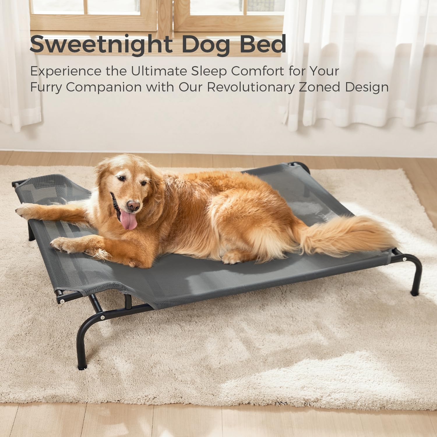 Sweetnight Elevated Dog Bed with Headrest for Large Dogs | Waterproof Raised Dog Cot for Outdoor - 51inch Heavy Duty Steel Frame