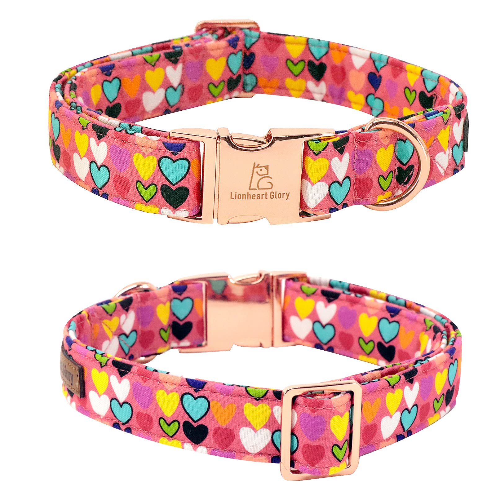 Lionheart Glory Valentine Collar, Hearts Dog Collar For X-Small Cute Dog Collars Spring Female Pet Gift Adjustable Heavy-Duty Pu