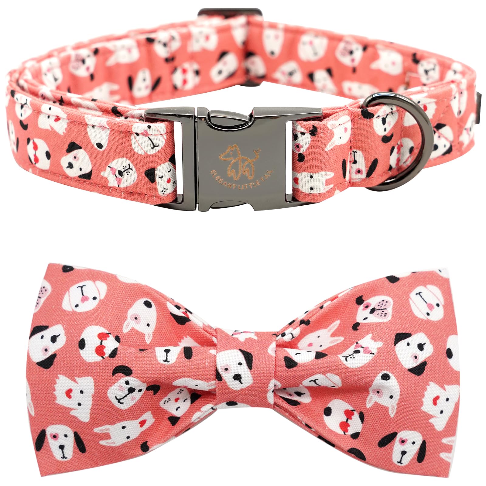 Elegant little tail Dog Collar, Dog Collar with Bow tie, Cute Heart Dog Print Dog Collar Pink Pet Collar Boy Girl Adjustable Bow