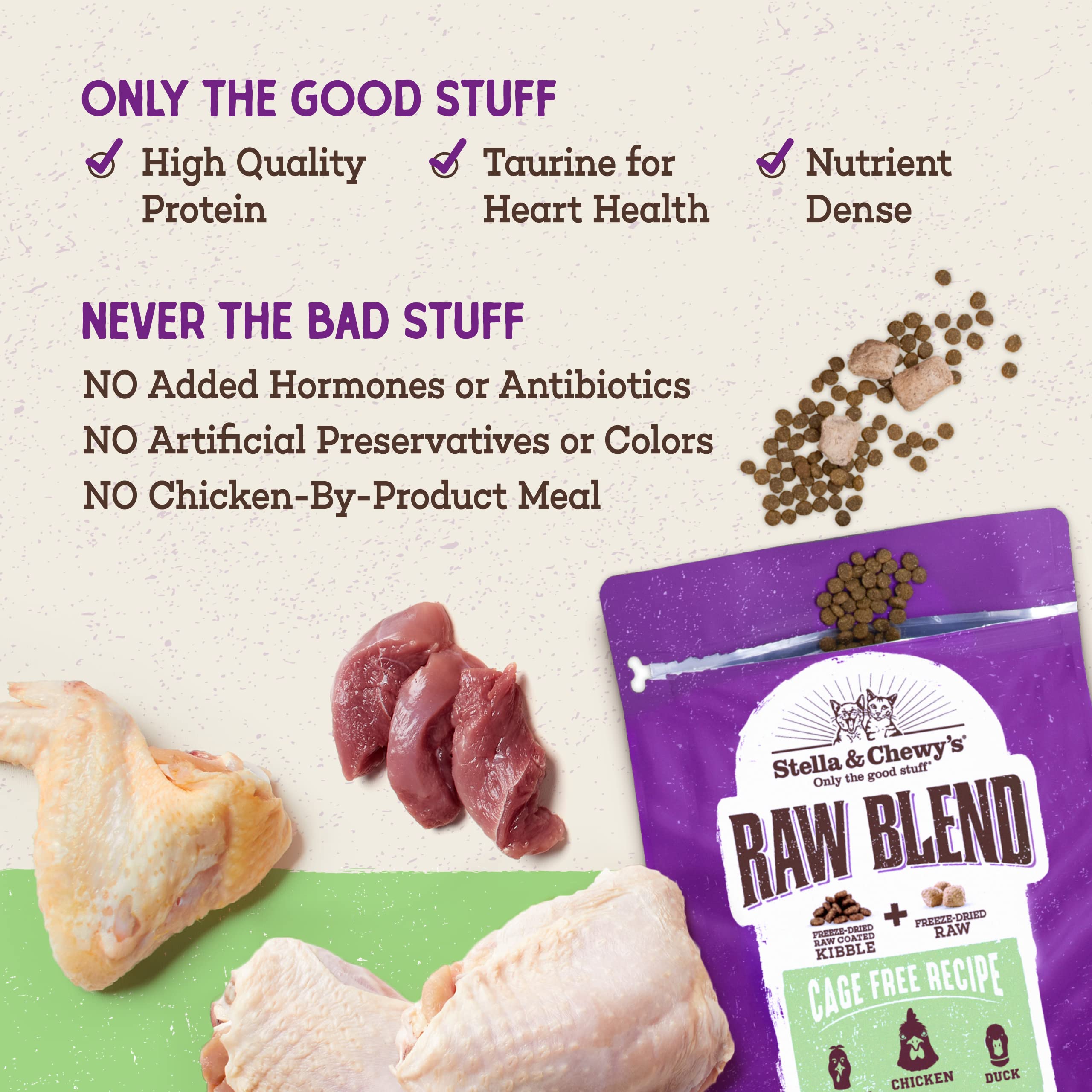 Stella & Chewys Raw Blend Premium Kibble Cat Food - Grain Free, Protein Rich Meals - Cage-Free Poultry Recipe - 2.5 lb. Bag