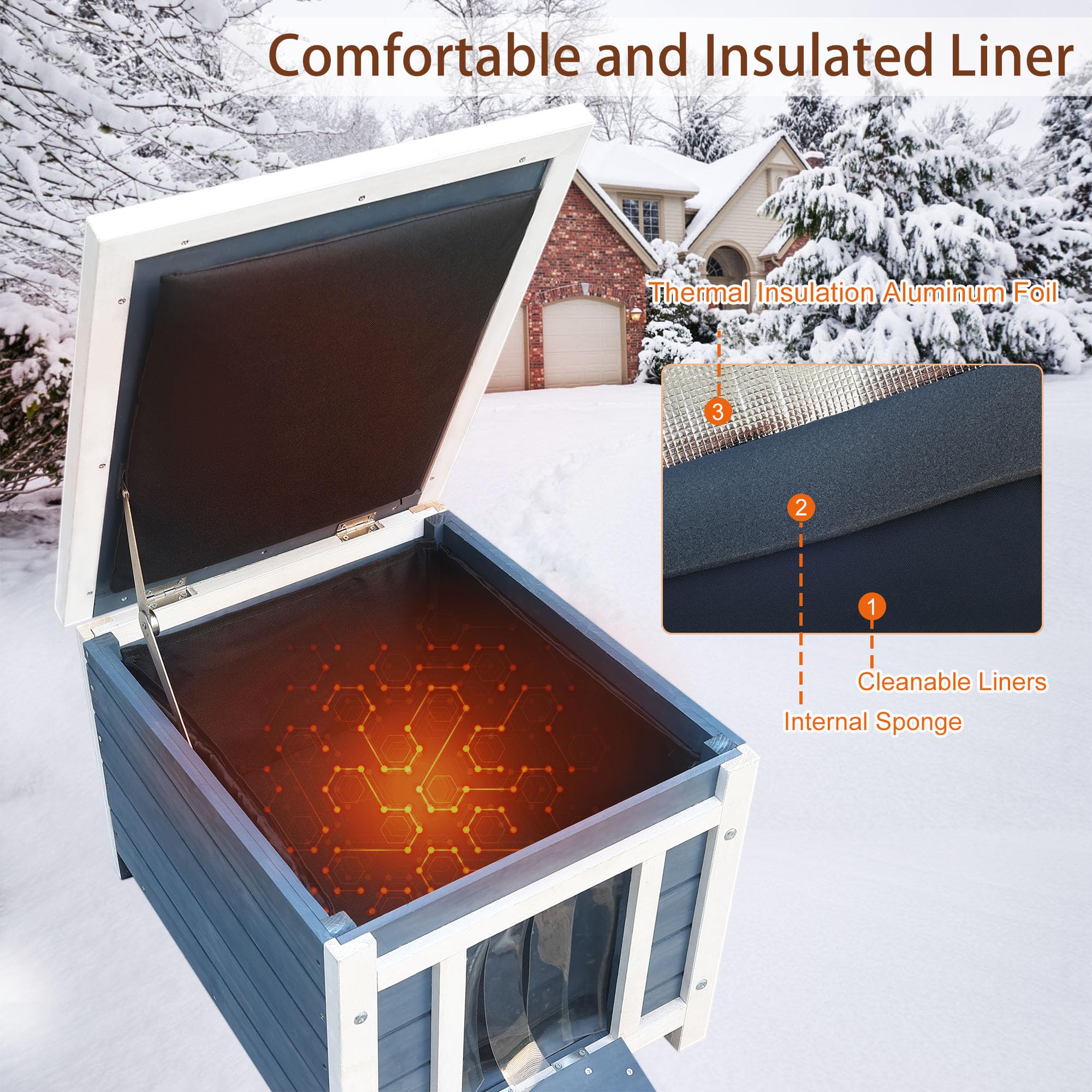 Rockever Outdoor Cat House, Insulated Outdoor Cat House With Warm Liner For Winter, Weatherproof Rabbit Hutch Bunny Cage, Wooden