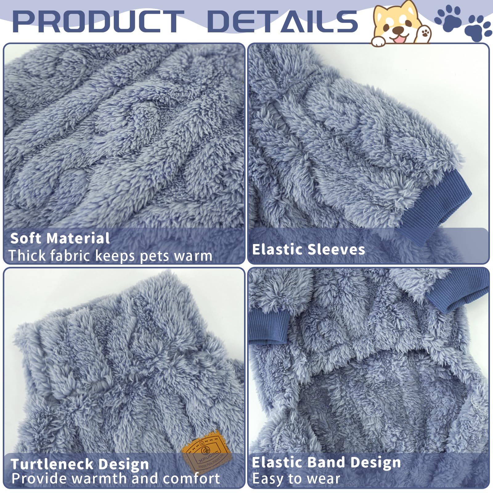 Xpudac Dog Sweater, Dog Winter Clothes For Small Medium Dogs Girl Boy Fleece Pet Pajamas For Winter Christmas,Blue-Xx-Small