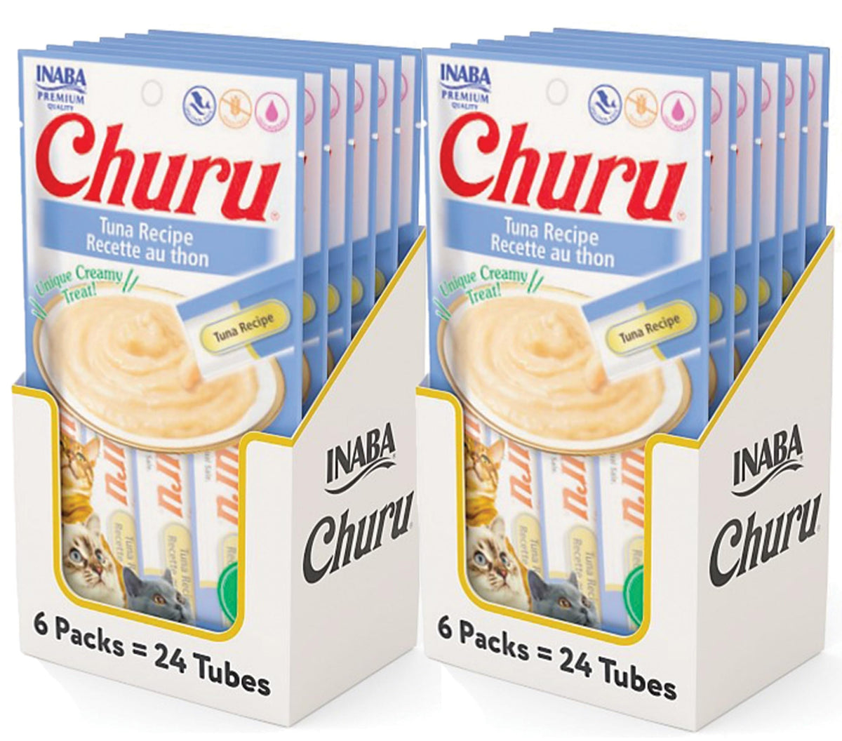 Inaba Churu Cat Treats, Grain-Free, Lickable, Squeezable Creamy Purée Cat Treat/Topper With Vitamin E & Taurine, 0.5 Ounces Each Tube, 48 Tubes (4 Per Pack), Tuna Recipe