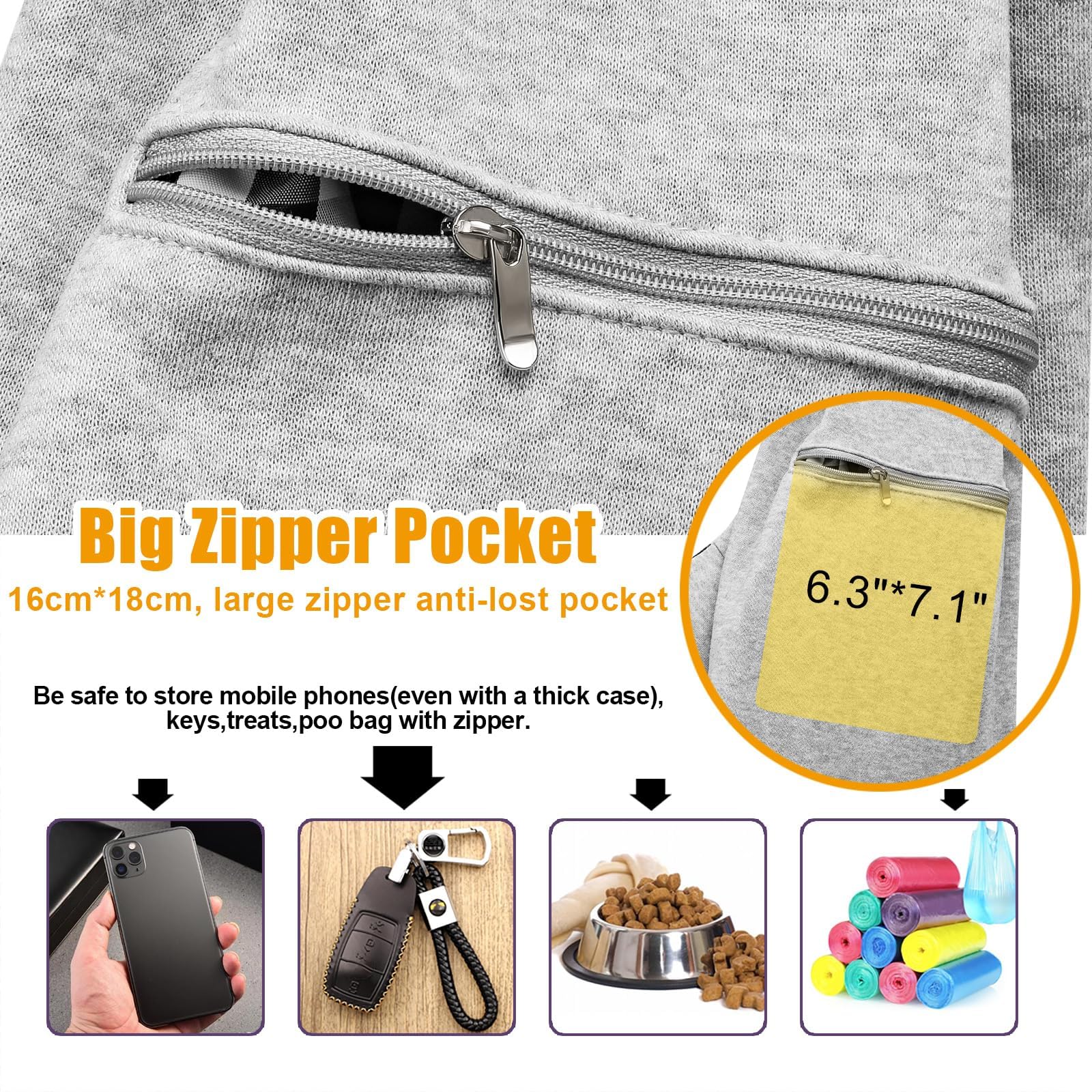 Tomkas Small Dog Sling Carrier - Zipper Pocket & Classic Strap - For 3-10 Lbs Pets(Grey)