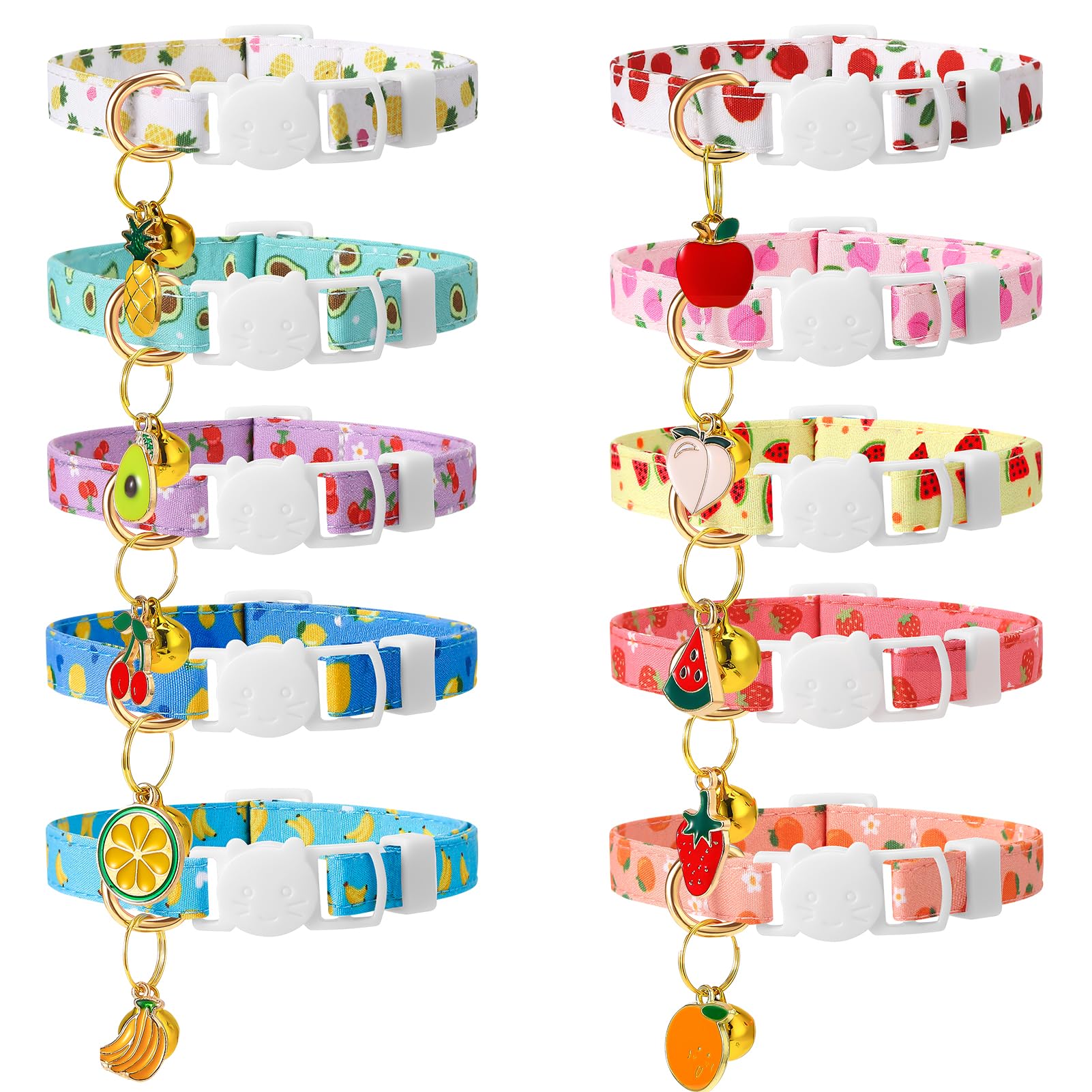 Guiqulai 10 Pack Breakaway Cat Collars With Bells Fruit Pendants Adjustable Safety Kitten Collar Fruit Cat Collar With Bell Idea