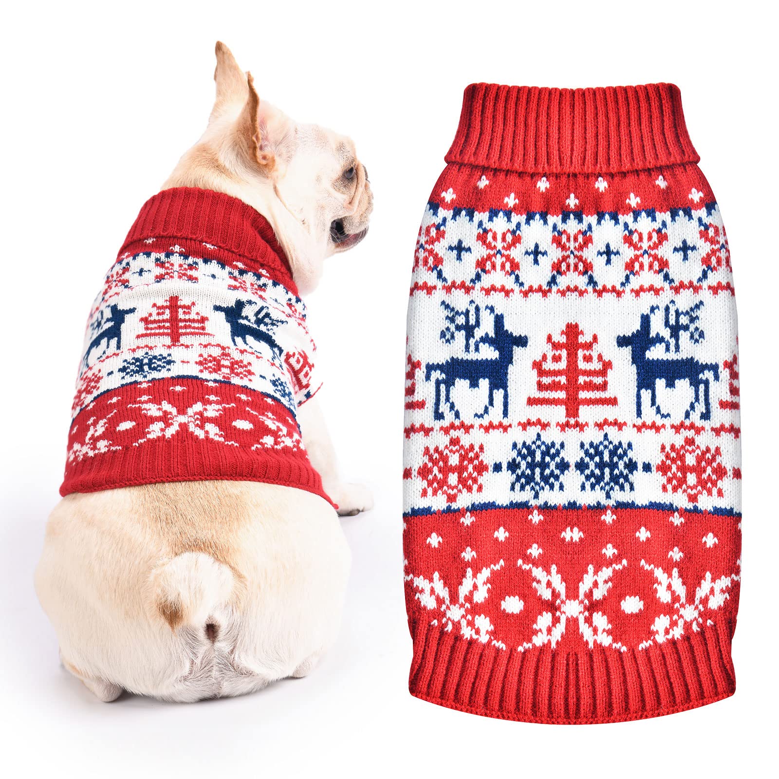 Baejmjk Dog Christmas Sweater Xmas Pet Dog Turtleneck Clothes For Small Medium Large Dogs Soft Warm Puppy Cat Knit Jumper Dog Outfits Dog Pullover For Fall Winter Red Elk(B,X-Small)