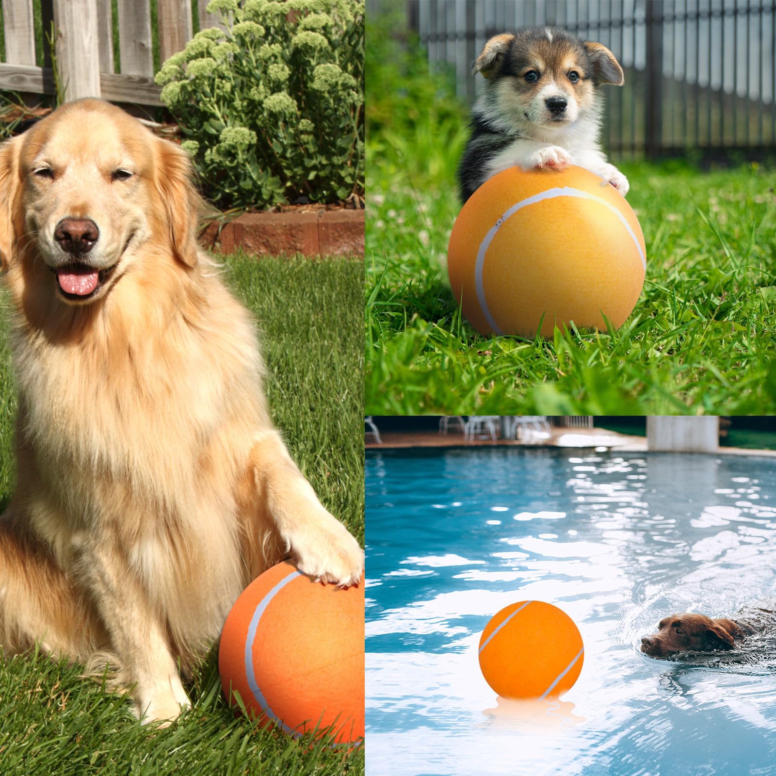 Banfeng Big Tennis Ball For Dogs, Giant Dog Tennis Ball Toy Large Outdoor Sports Gift For Small Medium Large Dog (Orange, 9.5 In