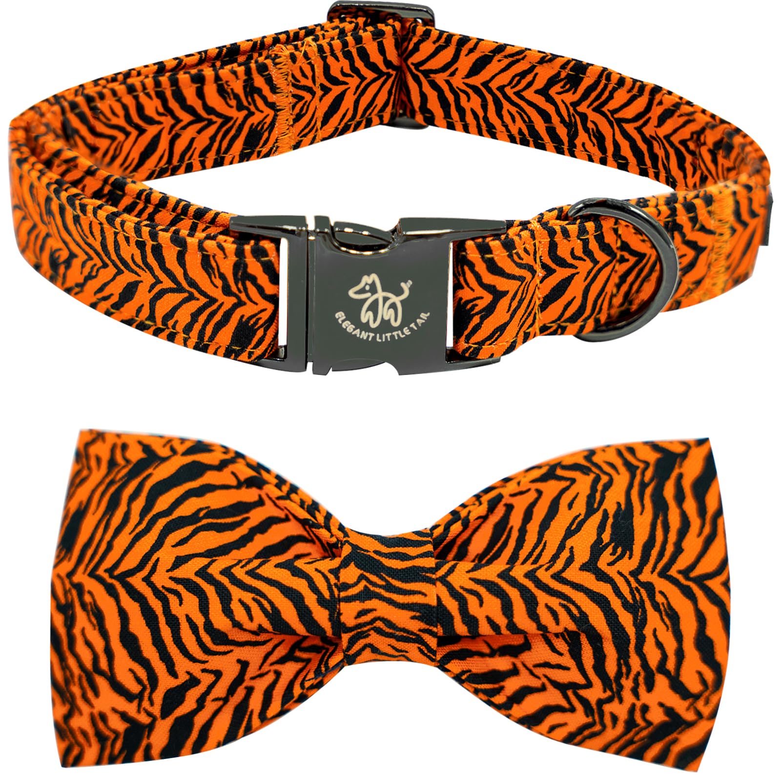 Elegant little tail Dog Collar, Tiger Print Pet Collar Fashion Boy Dog Collars Durable Metal Buckle Dog Collars Cotton Pet Adjus