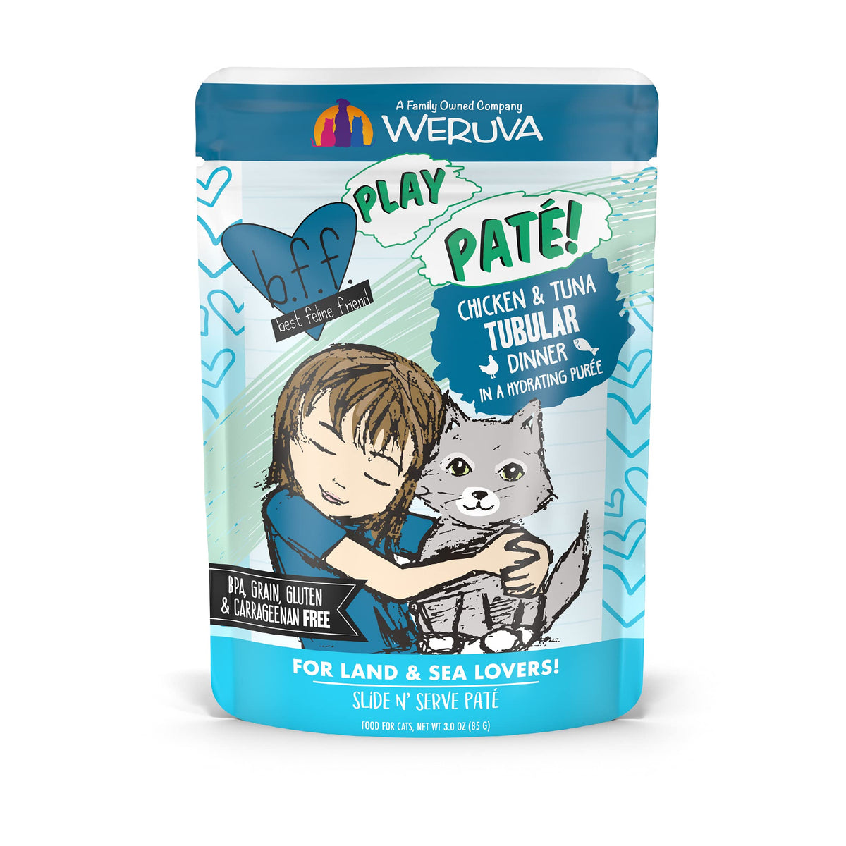 B.F.F. Play - Best Feline Friend Paté Lovers, Aw Yeah!, Chicken & Tuna Tubular With Chicken & Tuna, 3Oz Pouch (Pack Of 12)